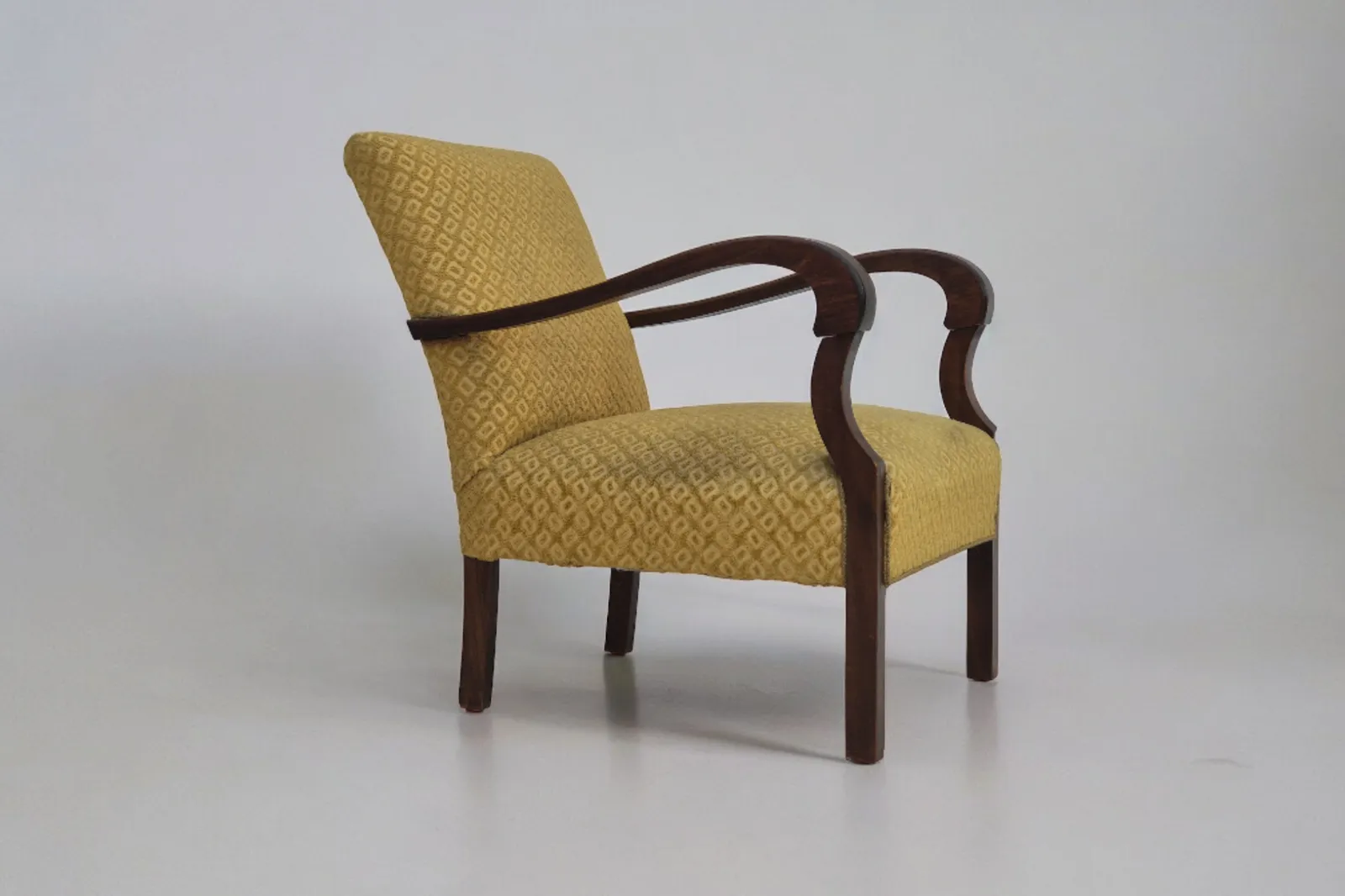 1950s, Danish Design, Armchair In Original Condition, Furniture Cotton/ Wool Fabric.