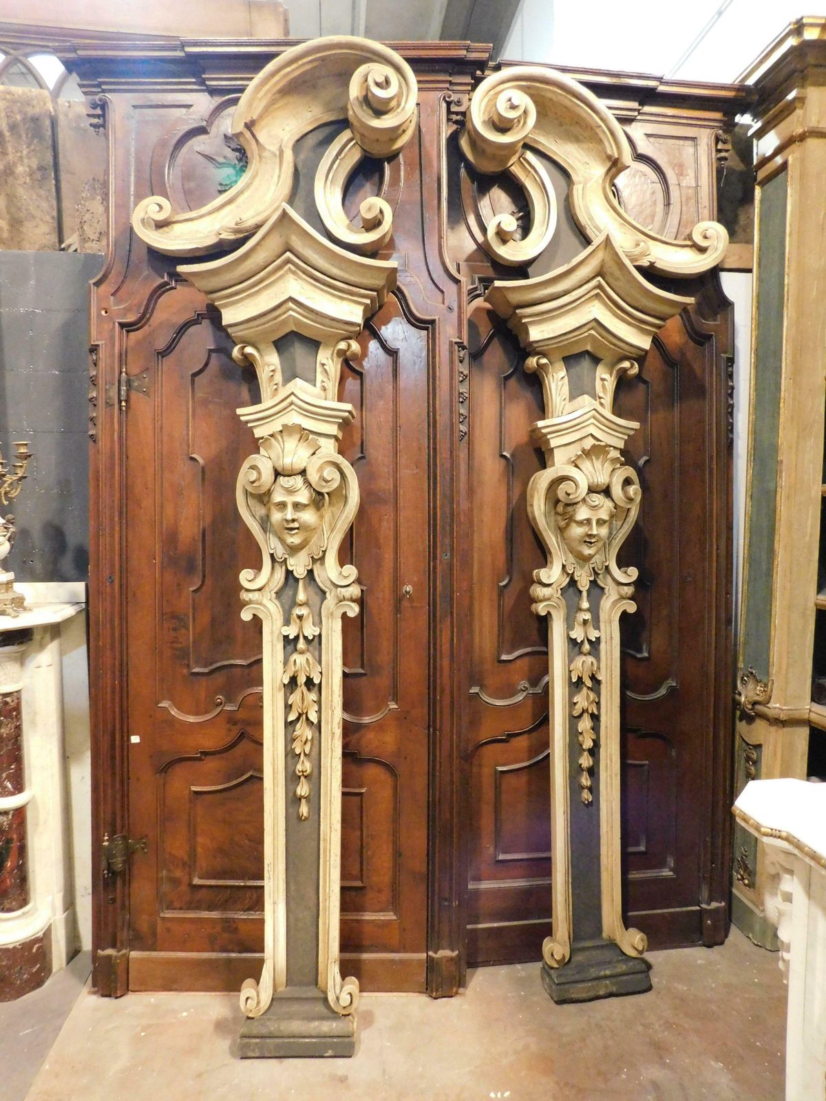 Pair Of Carved Column Pilasters, Richly Carved And Lacquered, Italy photo furniture