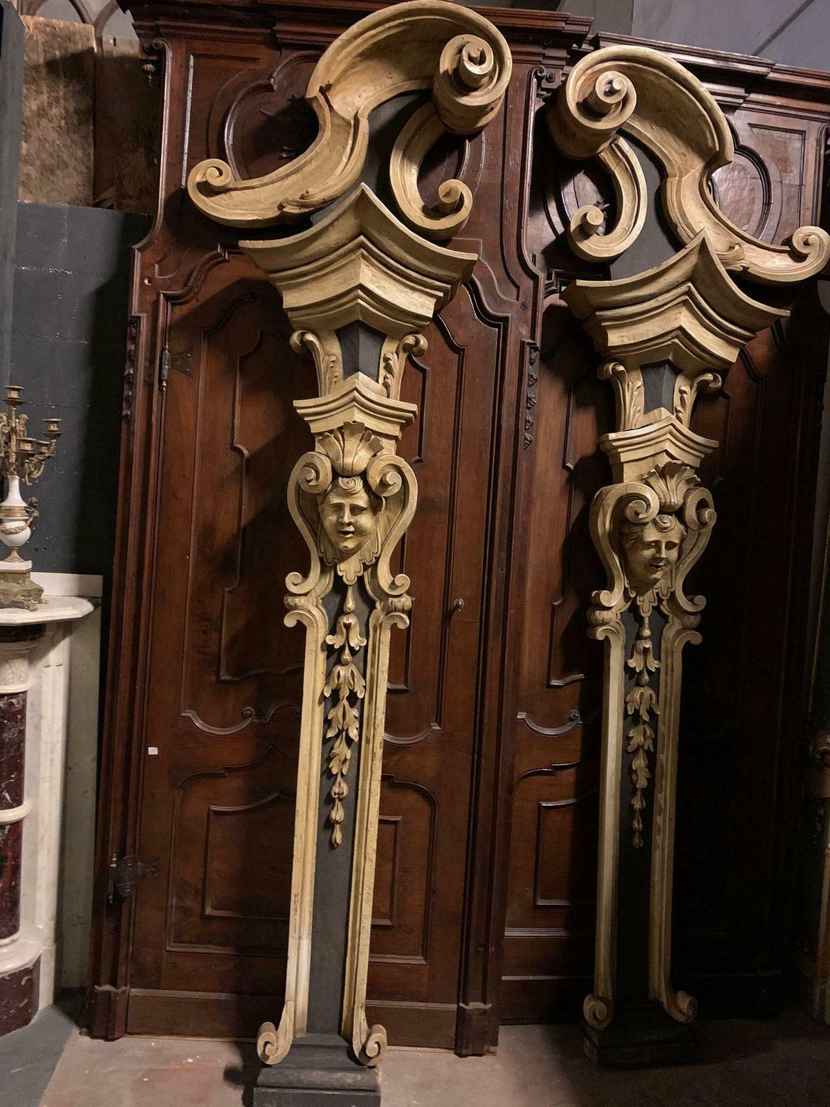 photo for sale Pair Of Carved Column Pilasters, Richly Carved And Lacquered, Italy