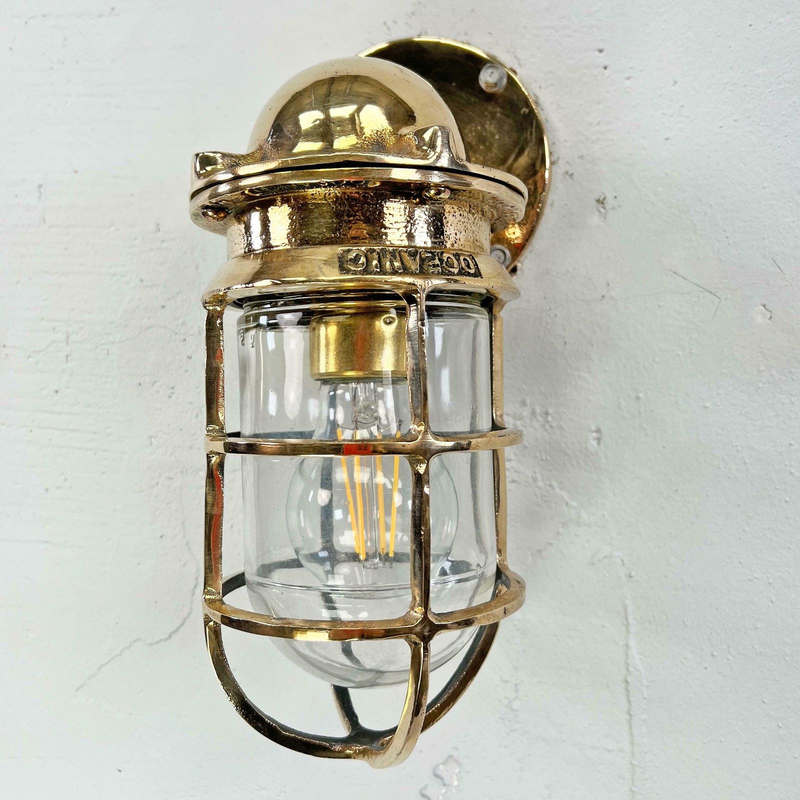 1960's American Cast Bronze & Glass Wall Sconce With Cage By Oceanic Ul photo 275.0