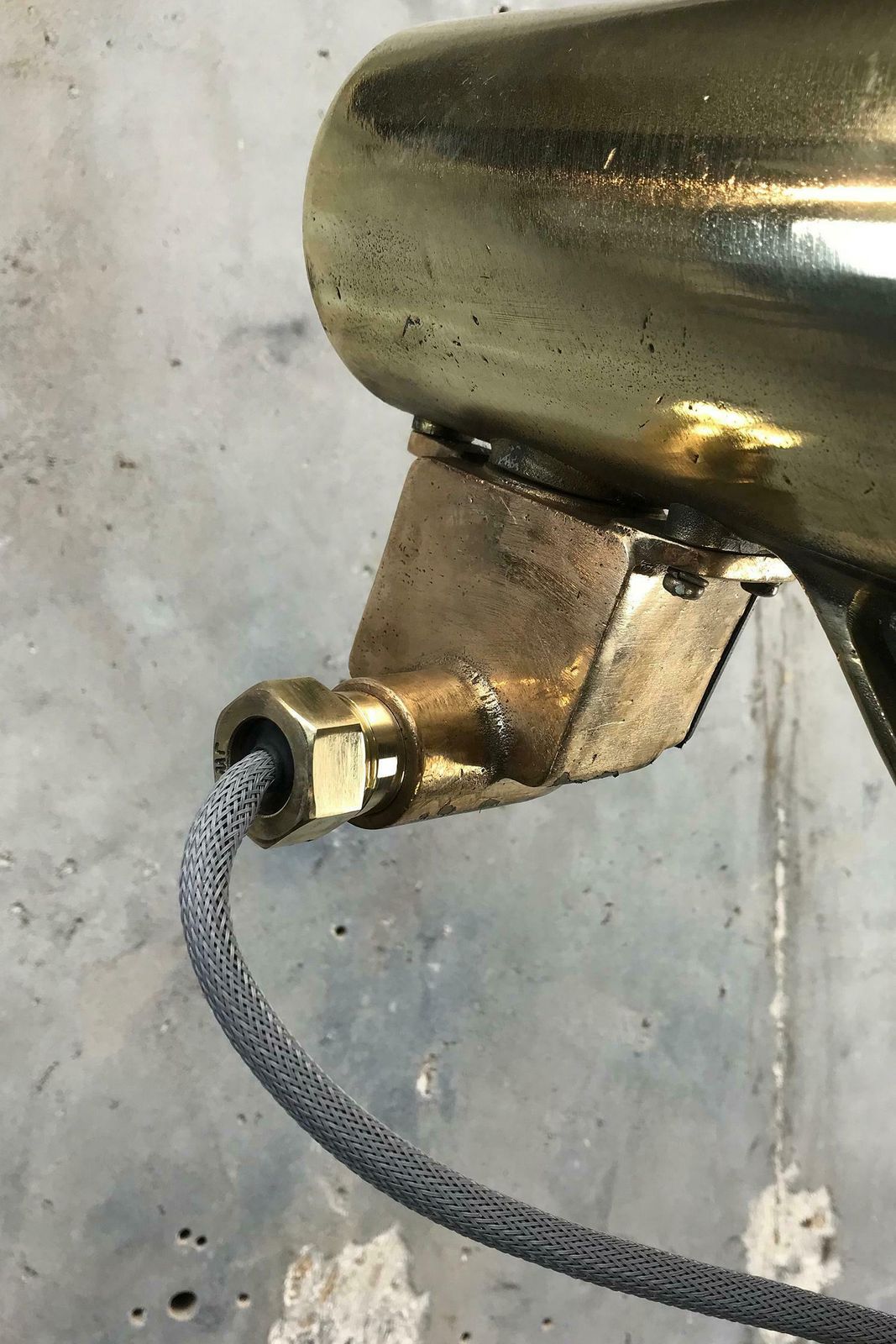 photo for sale 1970s Japanese Industrial Brass, Bronze And Stainless Steel Search Light Tripod