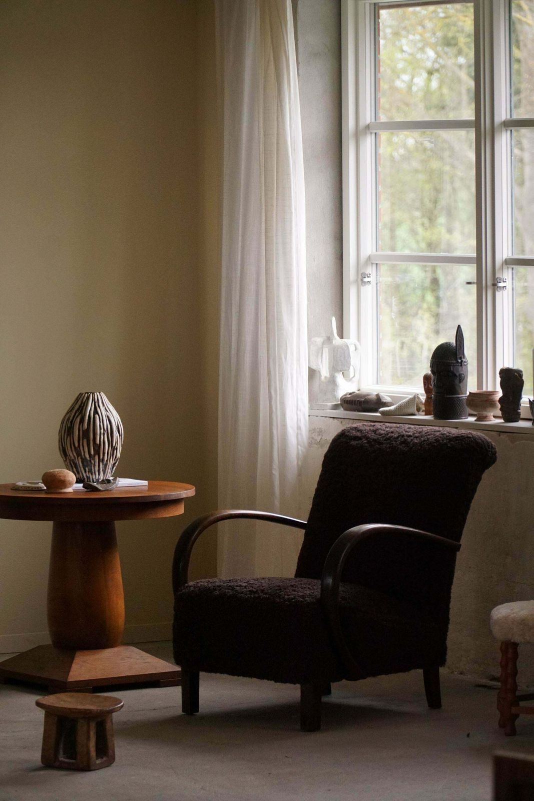 A Pair Of Danish Mid Century Modern Lounge Chairs In Beech & Lambswool, 1940s photo buy