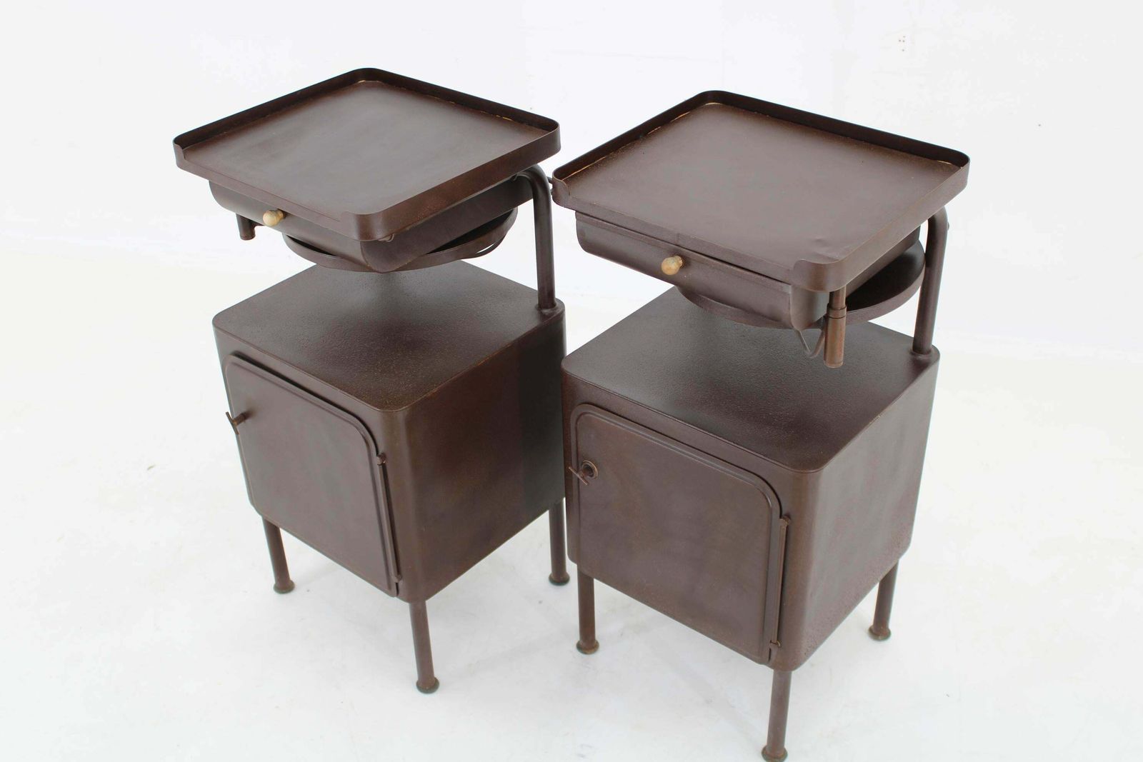 1940s Pair Of Industrial Nightstands With Pull Out Table, Czechoslovakia photo Furniture