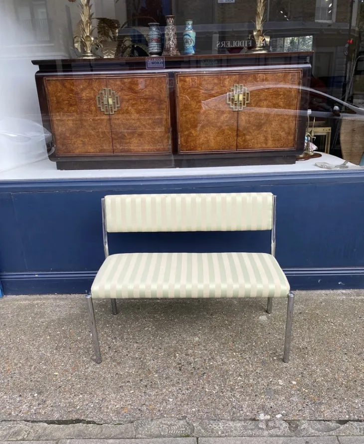 Chrome Bench Green Stripped 1970s Italian Hollywood Regency Mint Green photo buy