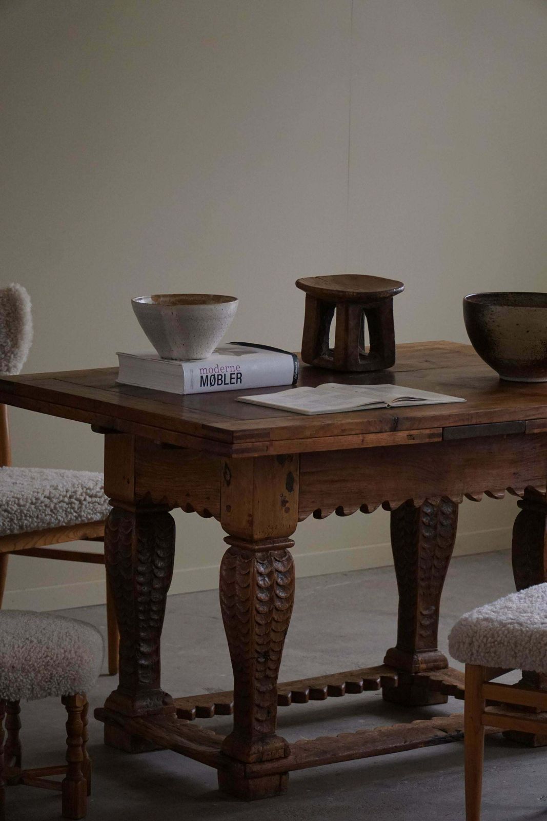 Antique Baroque Dining / Desk Table In Oak, Danish Cabinetmaker, 19th Century photo vinterior
