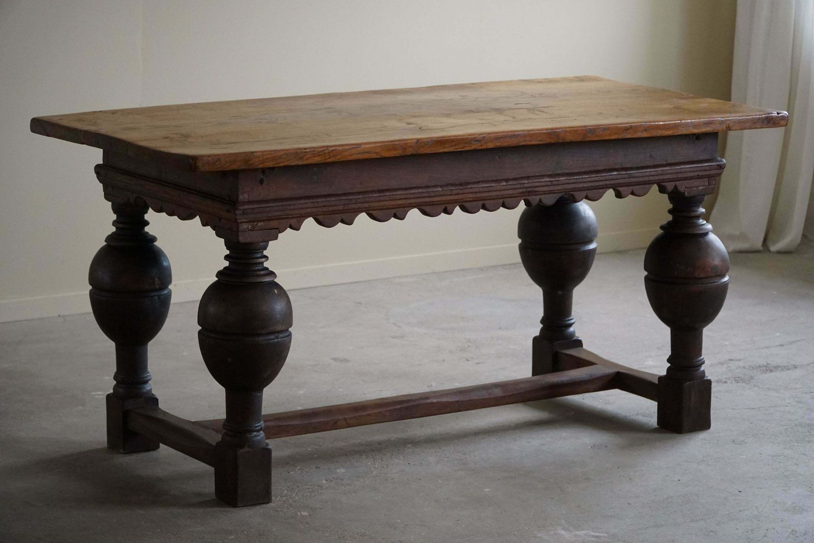 Furniture 19th Century Antique Baroque Dining / Desk Table In Oak, Danish Cabinetmaker photo