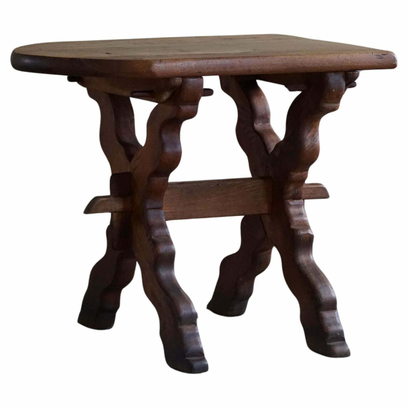 Mid Century Wooden Brutalist Desk In Solid Oak, Made In France, 1950s