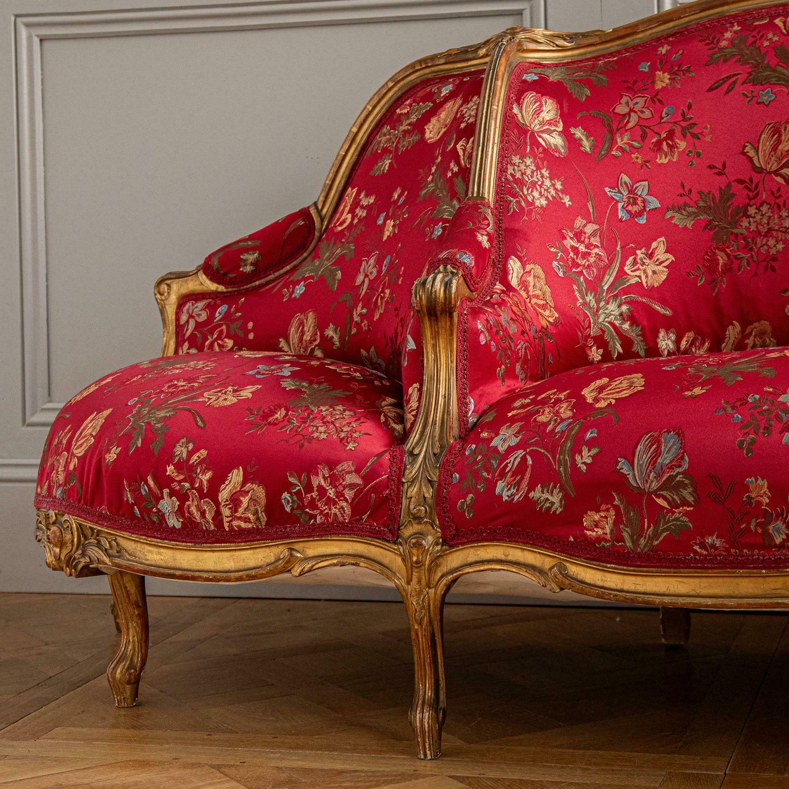 Circa 1880 Italian Large Gilt Wood Lxv Style Confidente Sofa photo vintage