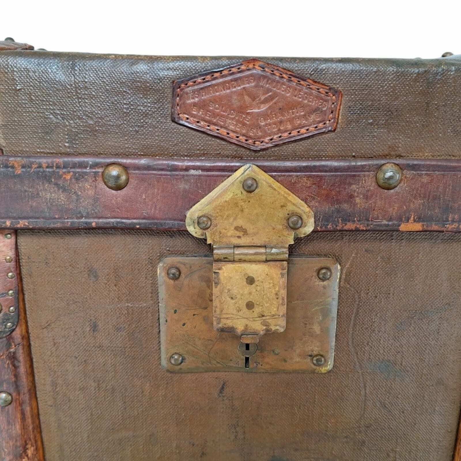 Les Hirondelles Bruxelles   Steamer Trunk With Compartments   Mounted On Wheels   Leather Handles, Wooden Frame And Brass Locks   Ca. 1910 photo buy