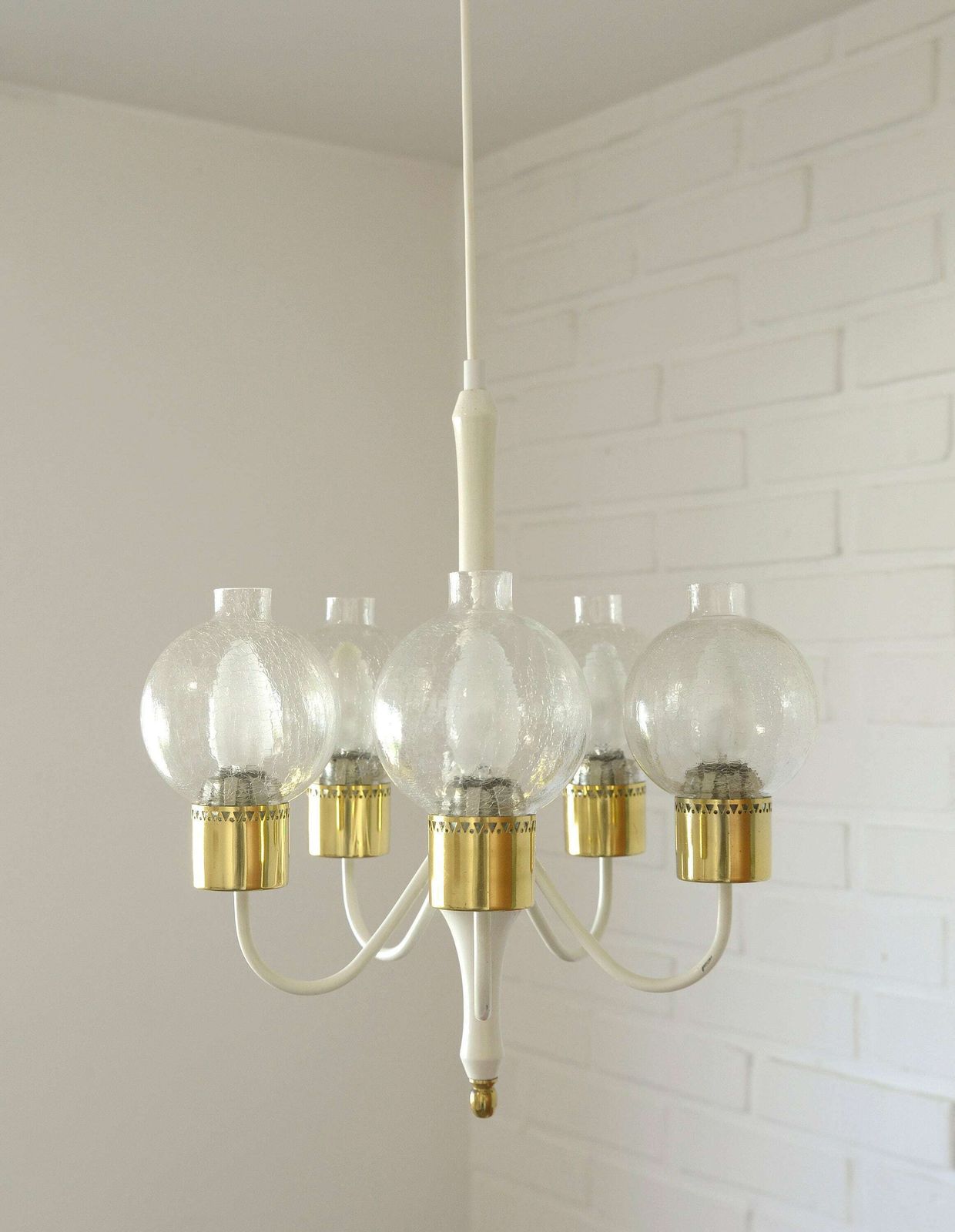 Vintage Pendant Light / White Eclectic Chandelier / Light Fixture / Hollywood Regency / Germany 1970's photo Lighting