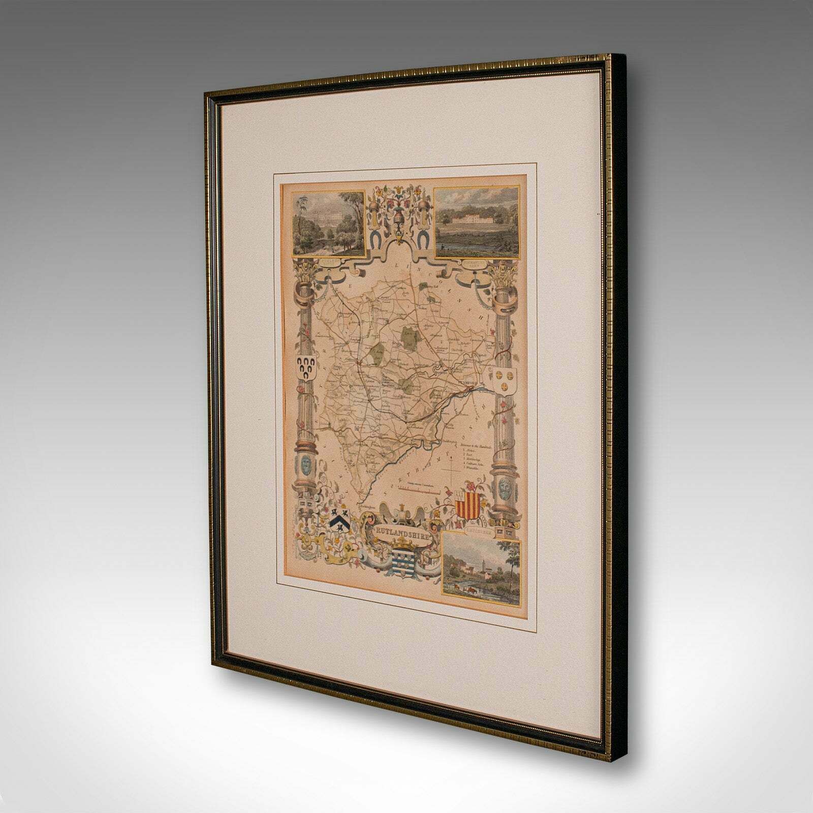 Antique County Map, Rutlandshire, English, Framed, Cartography, Victorian, 1860 photo for sale