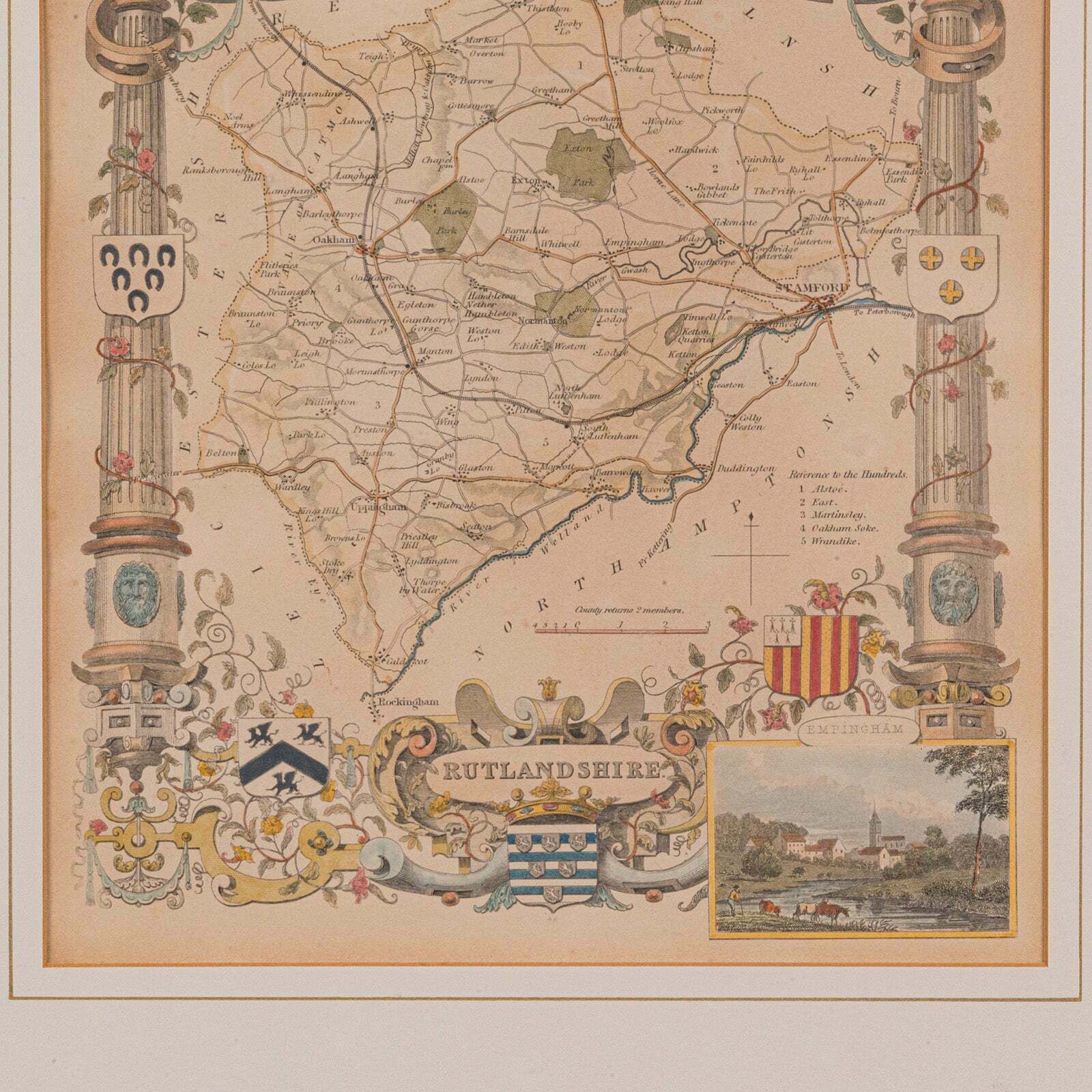 Antique County Map, Rutlandshire, English, Framed, Cartography, Victorian, 1860 photo vinterior