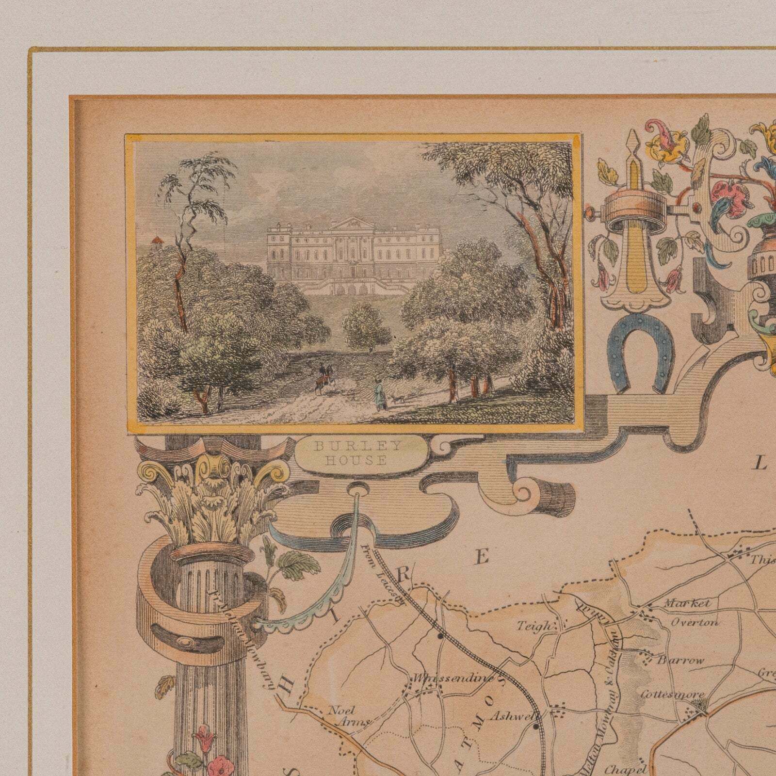 Antique County Map, Rutlandshire, English, Framed, Cartography, Victorian, 1860 photo vintage
