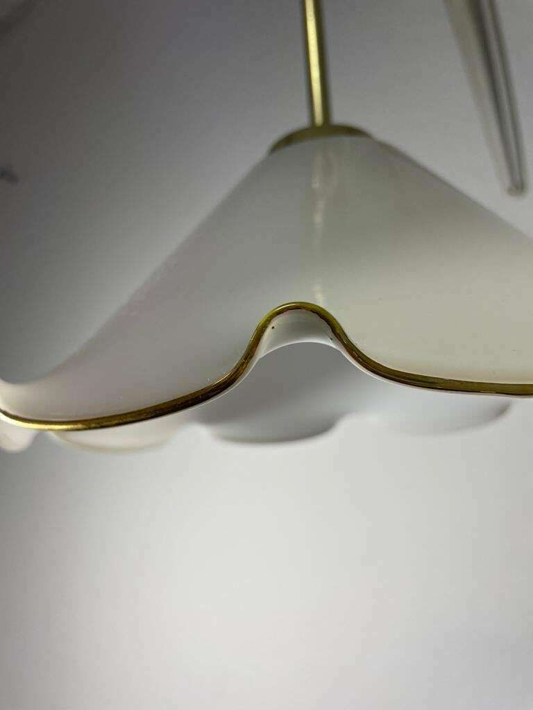Vintage Kitchen Pendant Light / Mid Century Light / Retro Kitchen Light / Gold Line Print On Glass /Yugoslavia / 1970s photo Lighting
