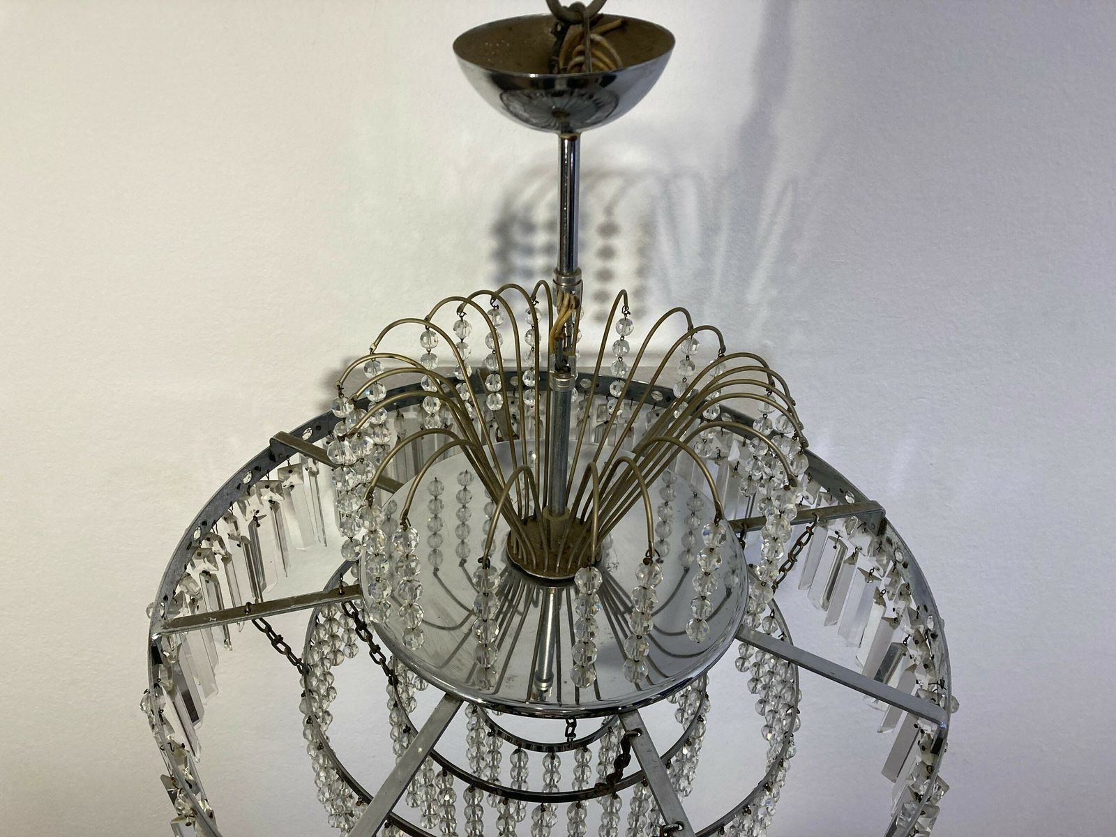 Antique Vintage Chrome & Crystals Empire Chandelier Ceiling Light Pendant Lighting Glass Lamp From 1970's photo vintage