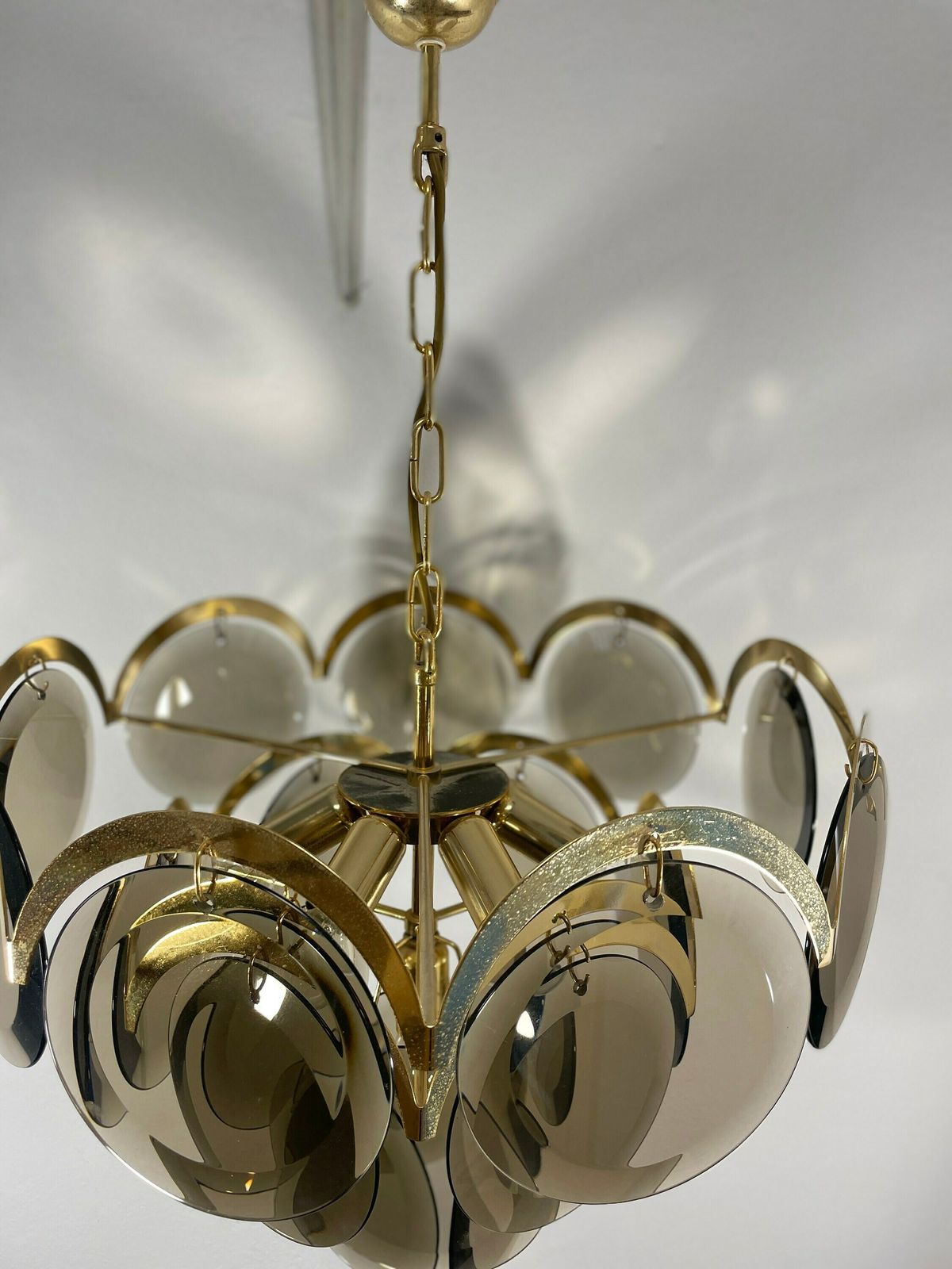 Vistosi Smoked Glass Disc Chandelier, Italy, 1960s, Mid Century Modern, Vintage Chandelier , Vintage Lightning , Vintage Decor , Retro Lamp photo furniture