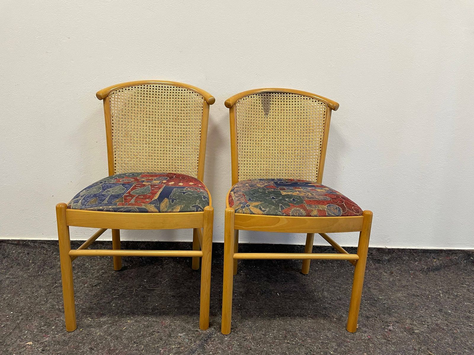 1 Of 2 Cane Chairs / Wood Dining Chairs/ Rattan Dining Chairs / Kitchen Dining Chairs / Postmodern Style Chair / 80s / Boho Furniture photo furniture