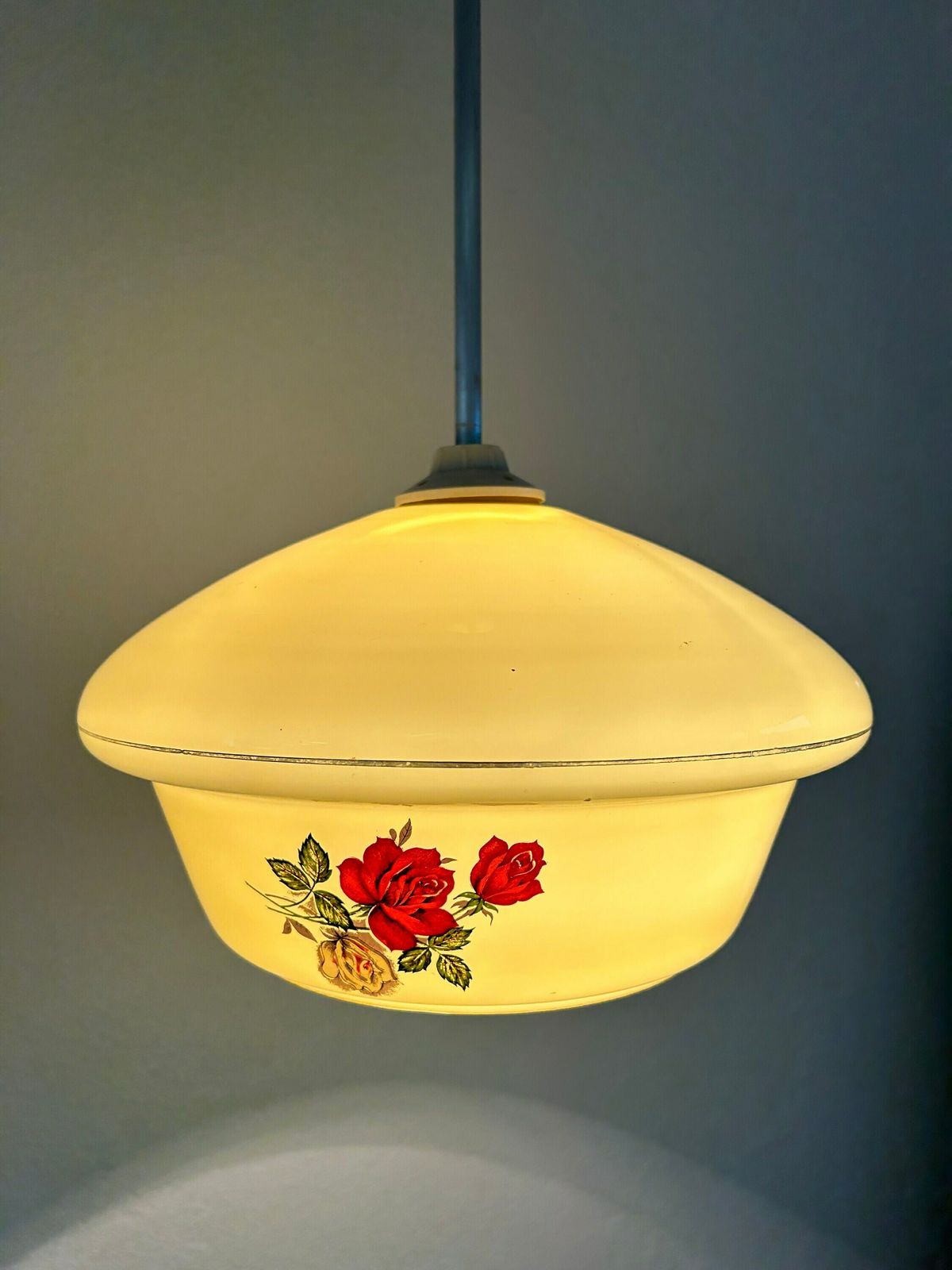 Vintage Yellow Kitchen Pendant Light / Mid Century Light / Retro Kitchen Light / Rose’s Applications On Glass /Yugoslavia / 1970s