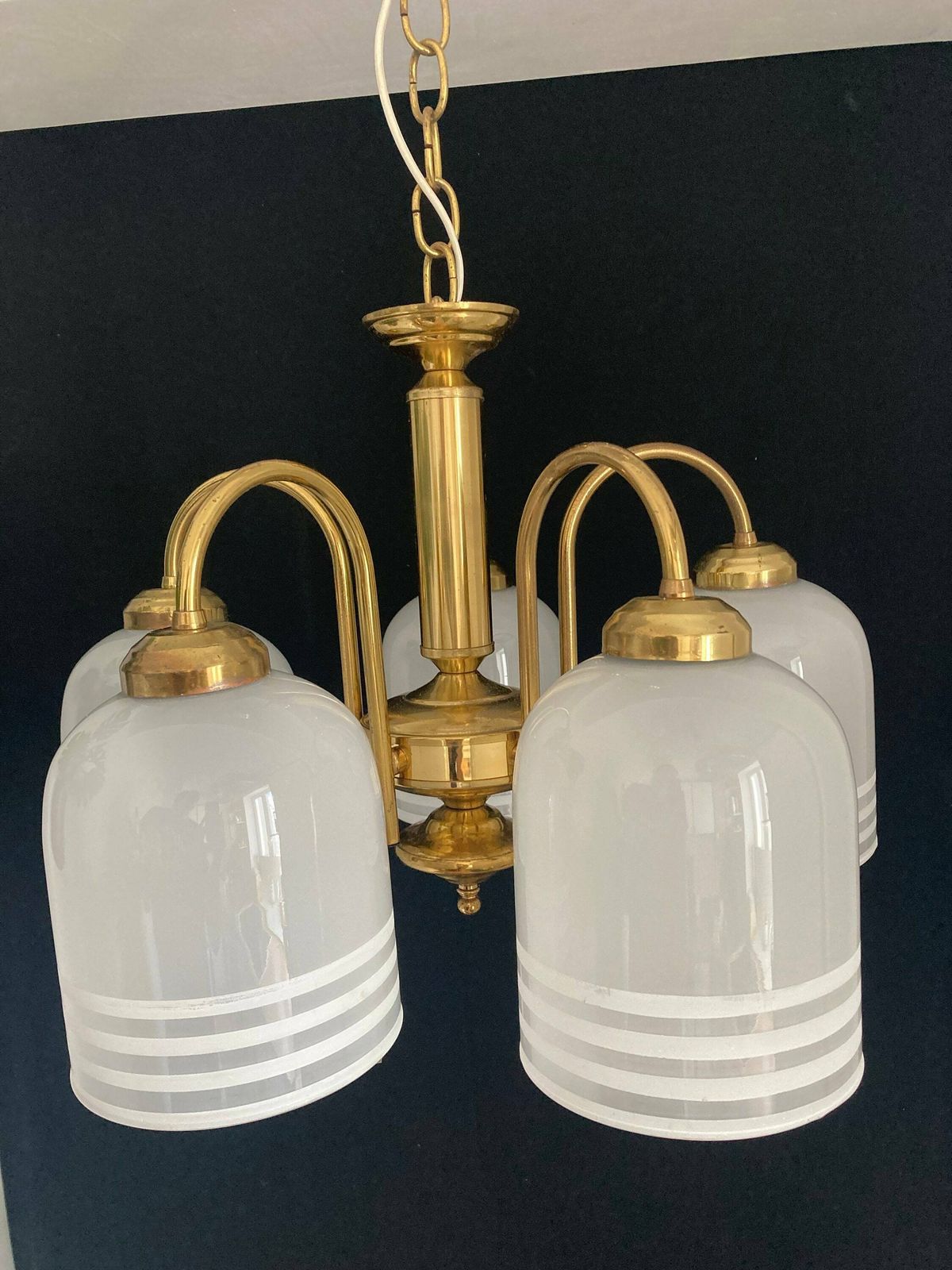 Sputnik Pendant Lamp /Atomic Mid Century Modern/Chandelier Brass And Glass / Capsule 5 Arm Pendant Lamp/ Yugoslavia 60s / Hollywood Regency photo for sale