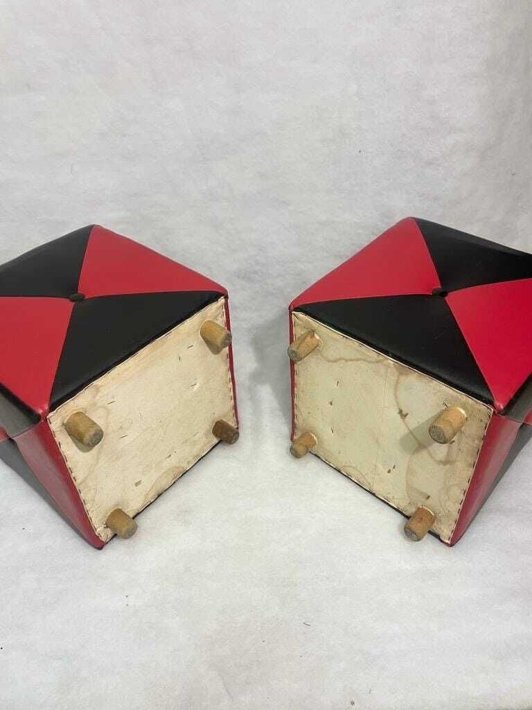 1 Of 2 Mid Century Stool Or Ottoman / Vintage Stool / Red Black Stool / Design Stool / Vintage Furniture /Red Stool / Red Black Ottomans photo buy
