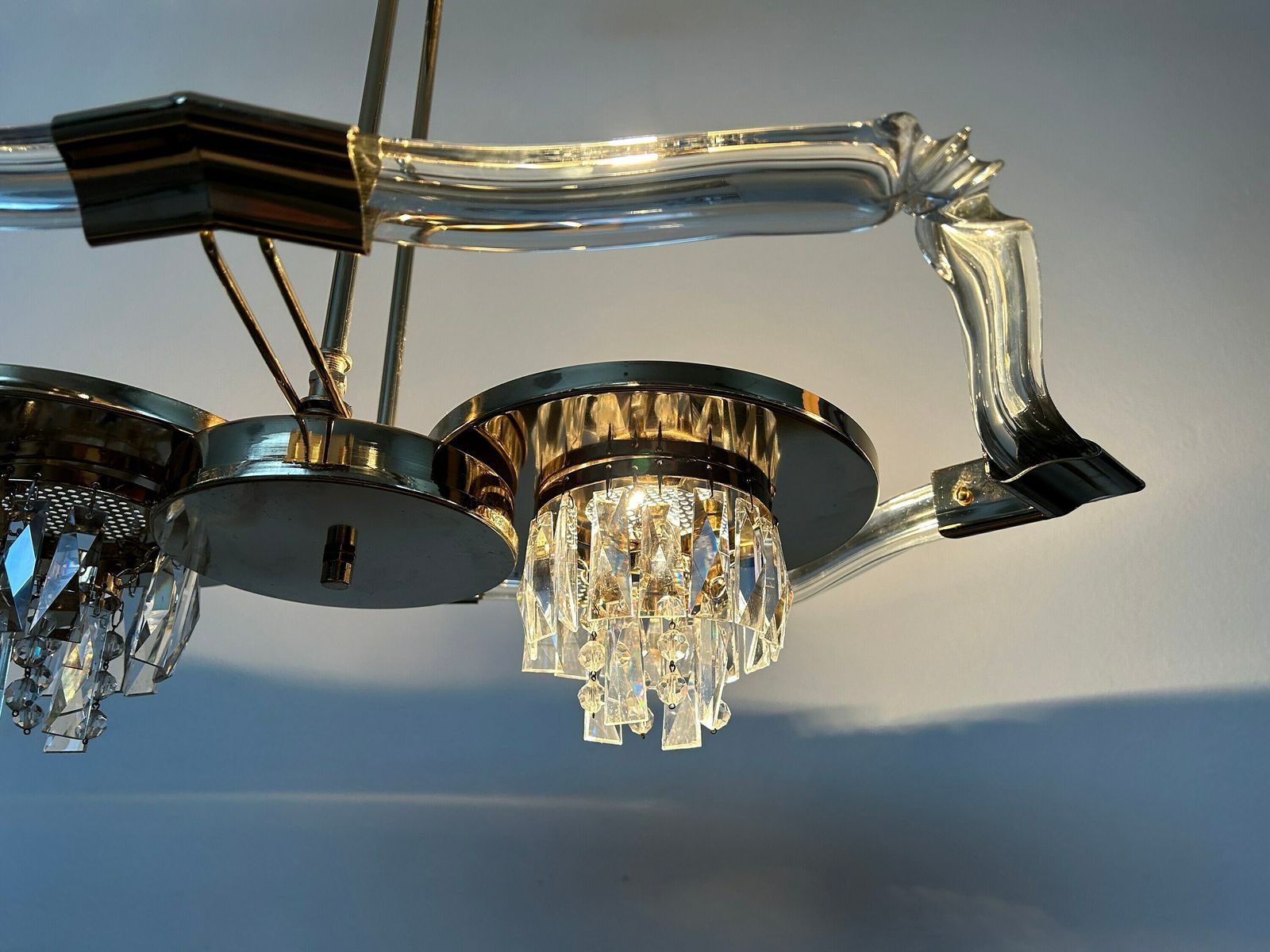 Vintage Gold Metal & Crystals Joska Germany Chandelier Ceiling Light / Pendant Lighting Glass Lamp From 1980’s photo buy