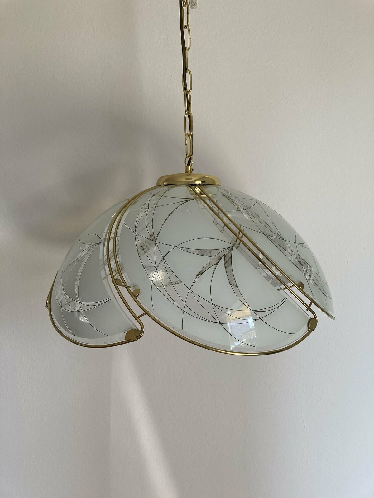 Glass Pendant Lamp / Made In Yugoslavia/ Vintage Brass Glass Lamp/ Retro Pendant Lamp / Hollywood Regency / Shabby Chic / Vintage Decor