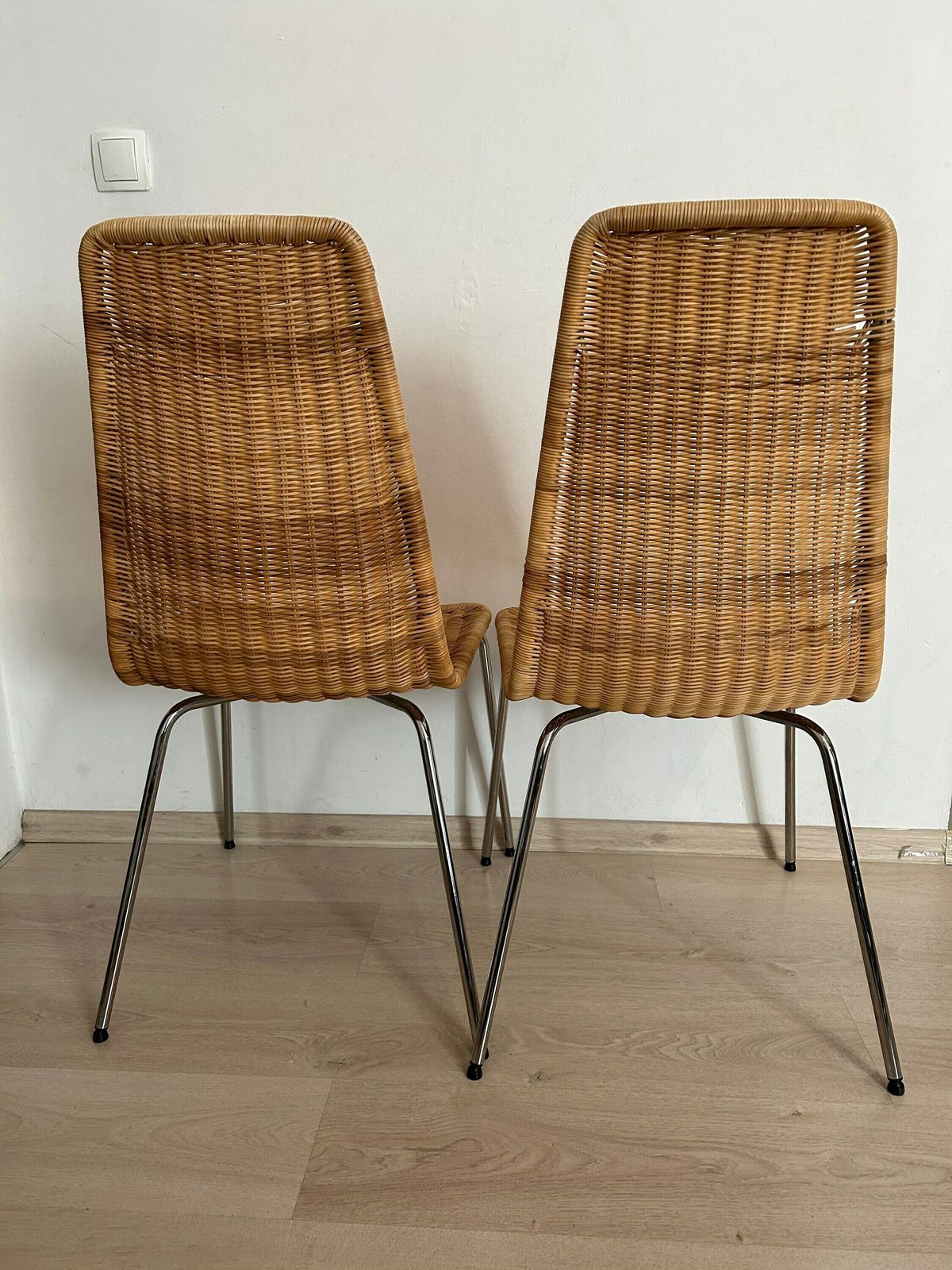 1 Of 2 Vintage Dining Chair/ Wood Cane Rafia  Boho Style Vintage Italy Mcm Cane Chair/Boho Chairs photo for sale