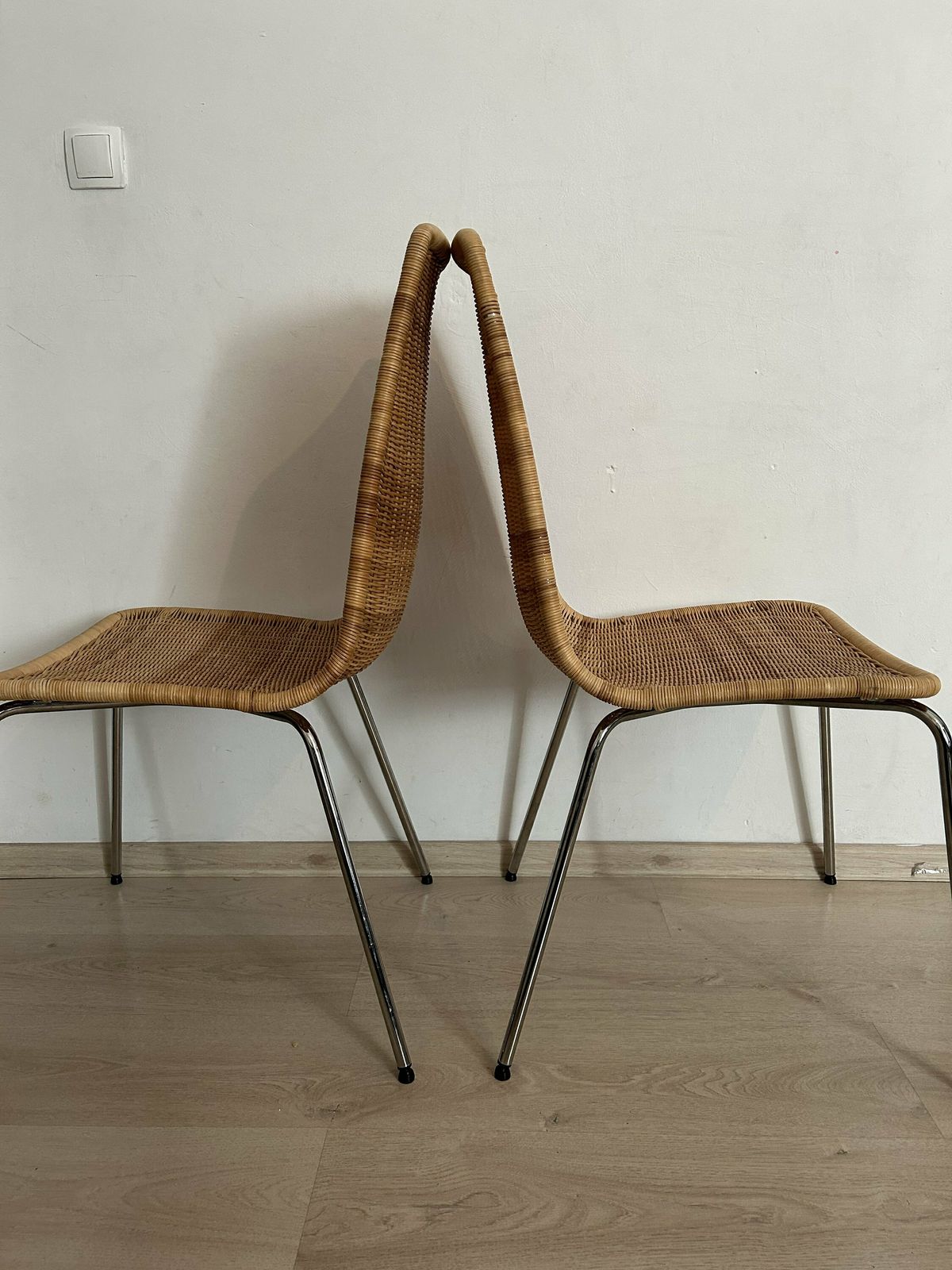 1 Of 2 Vintage Dining Chair/ Wood Cane Rafia  Boho Style Vintage Italy Mcm Cane Chair/Boho Chairs photo Furniture