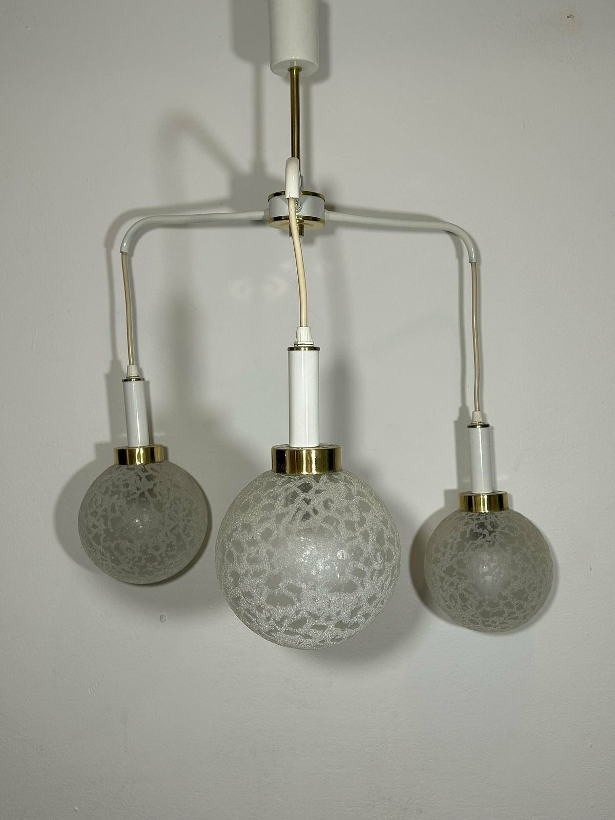 Vintage Pendant Lamp Glass Bowls / White Cascading Chandelier / Mid Century Modern 3 Light Bubble Globe Lamp