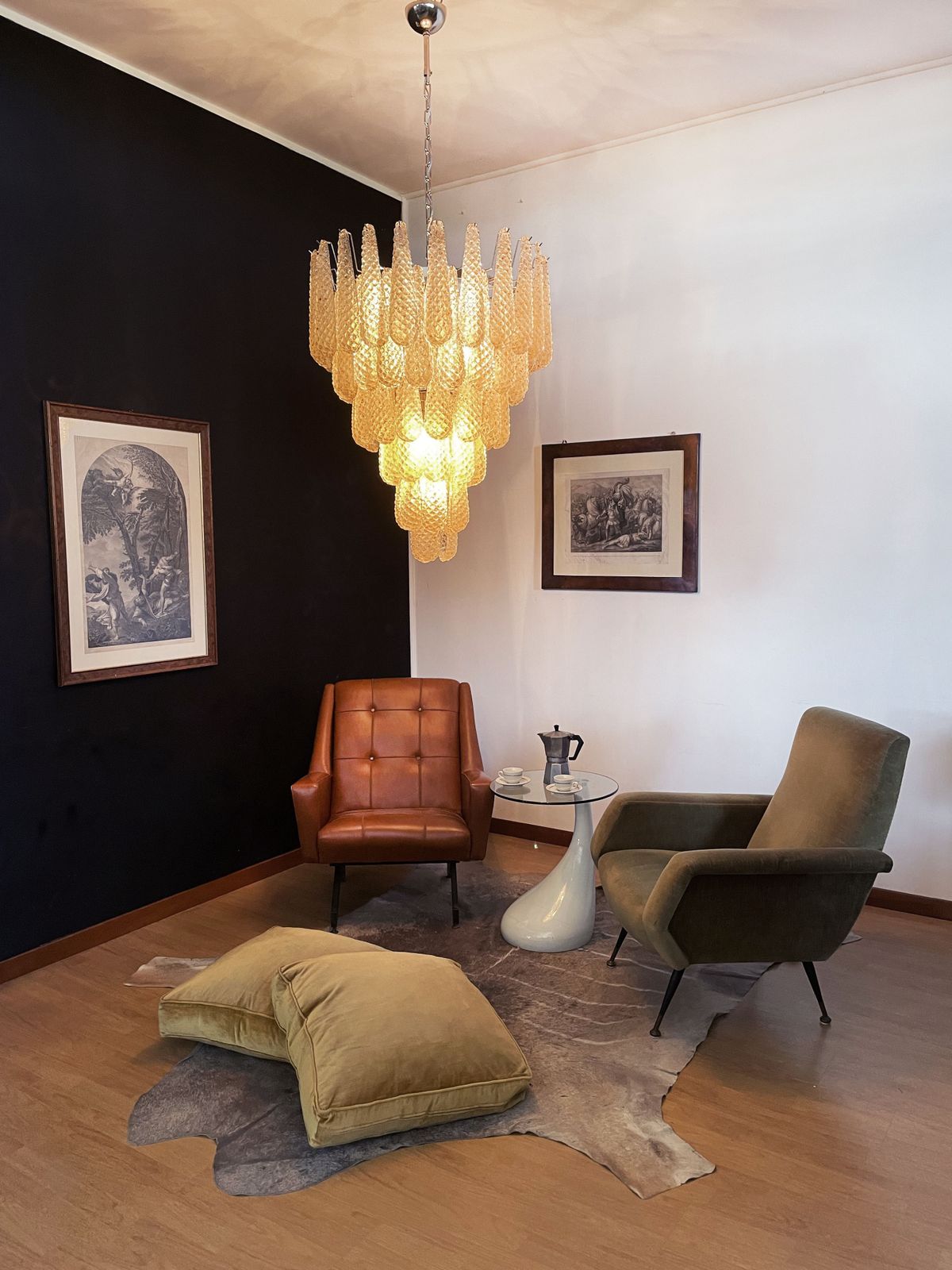 Italian Vintage Murano Chandelier   75 Amber Glass Petals Drop photo vintage