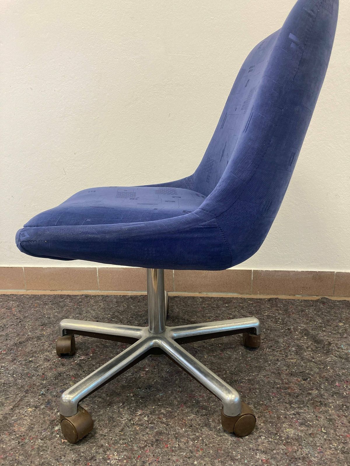 Mid Century Desk Chair / Blue Office Chair With Wheels / 70s 80s Yugoslavia / Swivel Easy Chair / Retro Office photo for sale