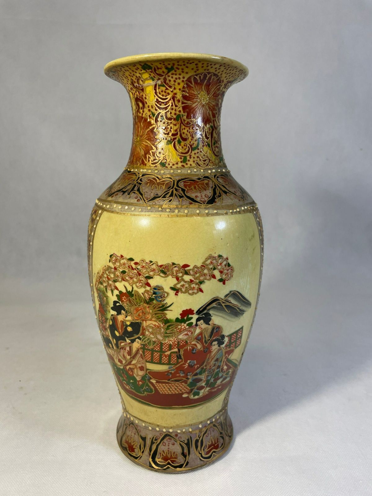 Chinese Porcelain Flutted Vase In Japanese Satsuma Floral And Palace Design photo 74.0