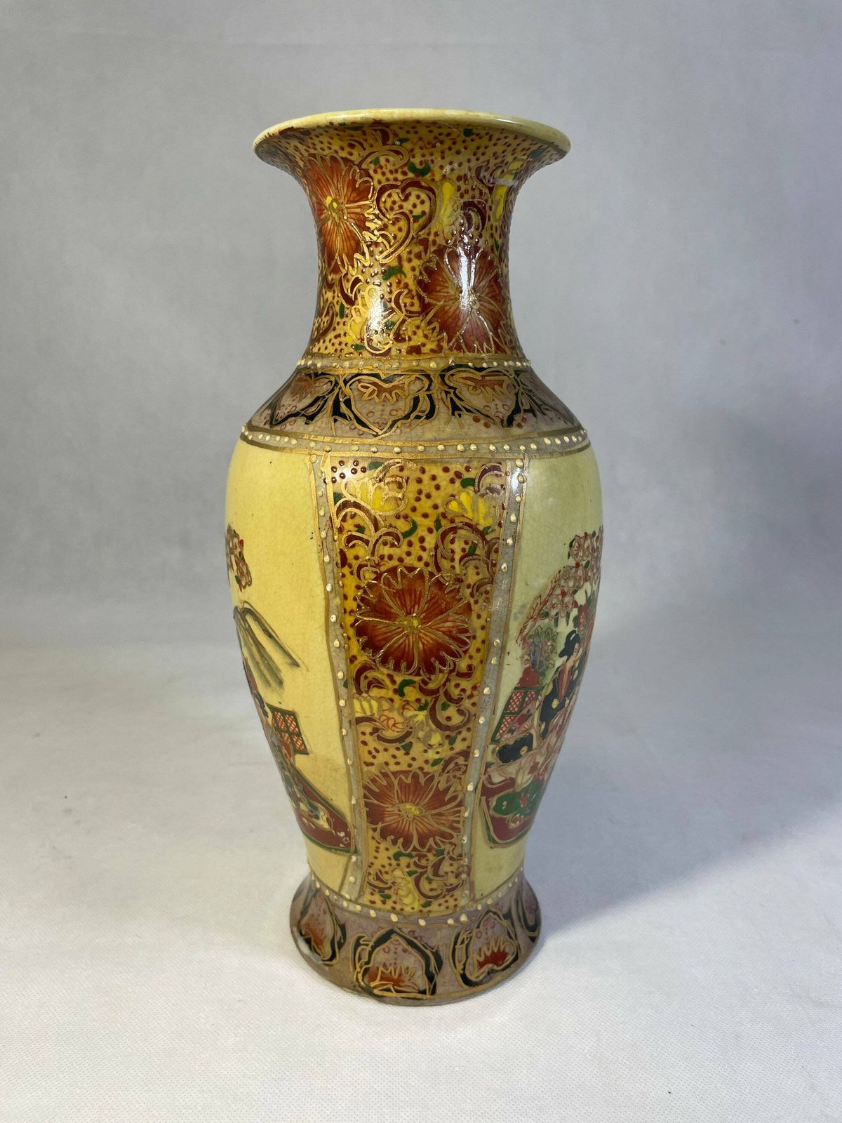 Chinese Porcelain Flutted Vase In Japanese Satsuma Floral And Palace Design photo vinterior
