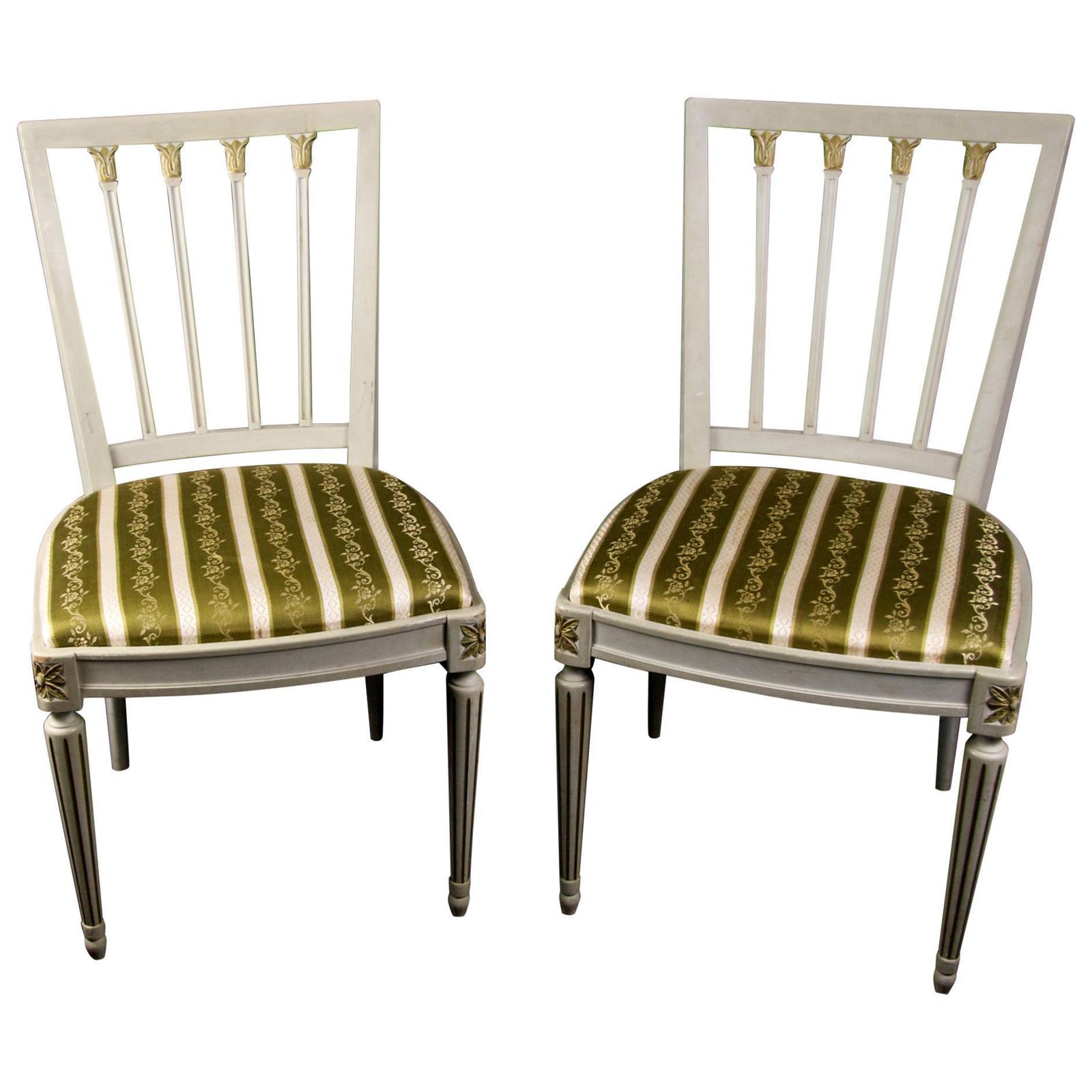 Gustavian Leksand Swedish Dining Chairs Pair In Gilt 20th Century Decorative
