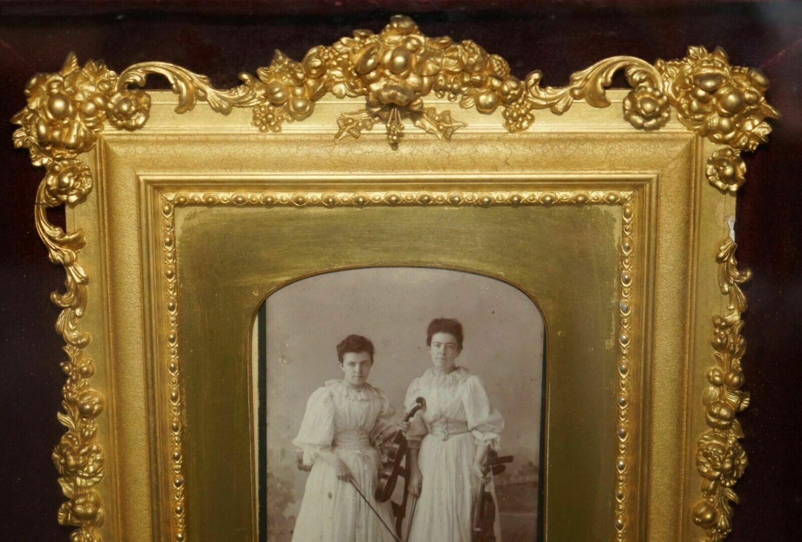 Antique Victorian Violinists Photo & Period Frame Cased Inside Display Case photo 1495.0