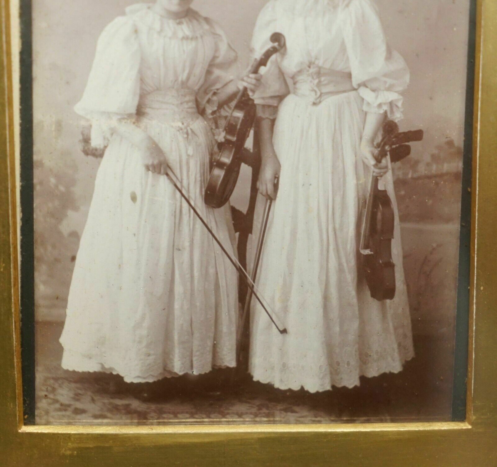 Antique Victorian Violinists Photo & Period Frame Cased Inside Display Case photo vintage