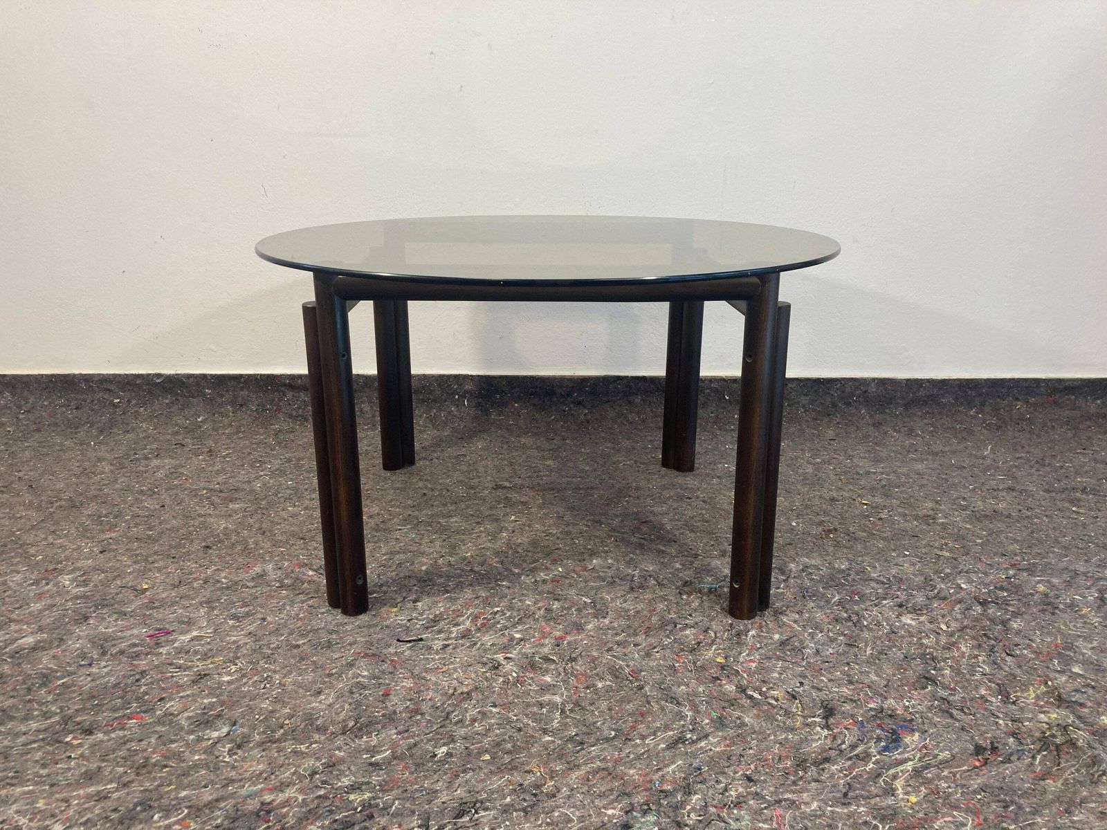 Rare Mid Century Coffee Table / Vintage Furniture /Retro Table /Living Room Table /Pop Art/Wood Smoked Glass / White/Round Table / Furniture