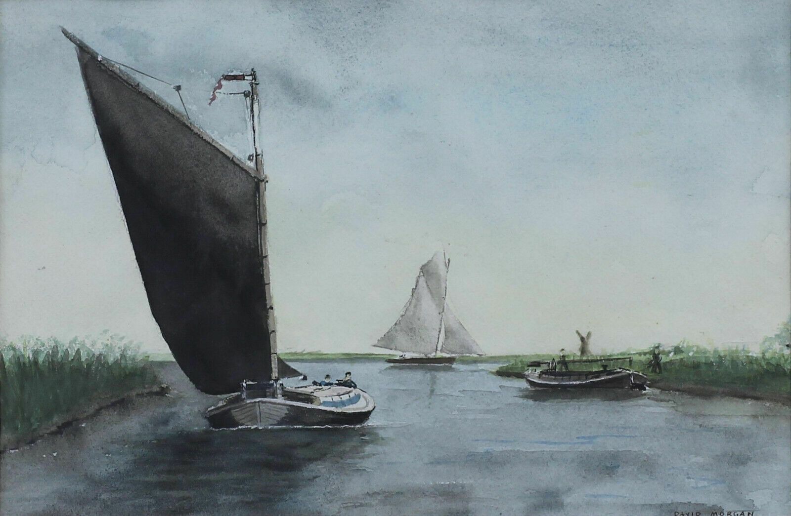 Watercolour By David Morgan. Boats On The River photo furniture