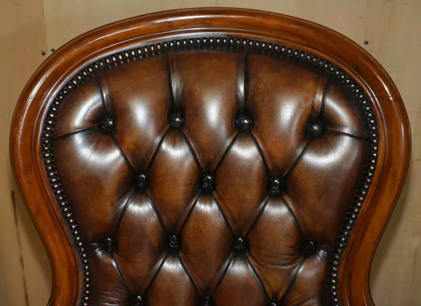 Pair Of Antique Show Framed Victorian Chesterfield Brown Leather Armchairs photo vinterior