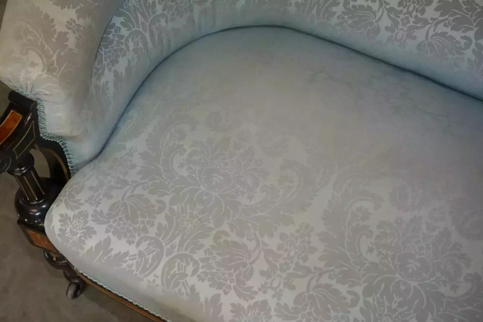 photo for sale Exquisite Antique Burr Walnut Aesthetic Movement Salon Sofa Grand Tour Plaque