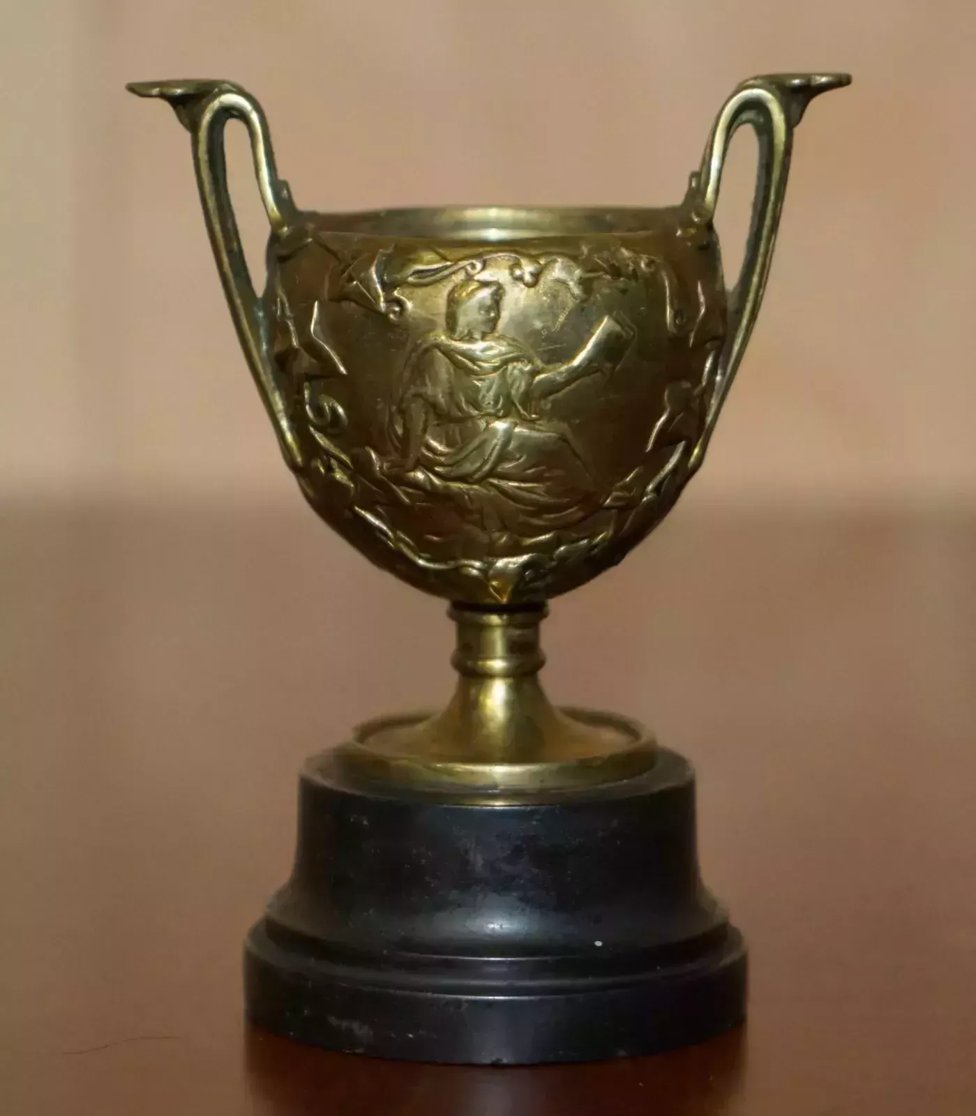 1850.0 Matching Pair Of Antique Roman Grand Tour Hercules Gilt Brass Marble Base Cups photo