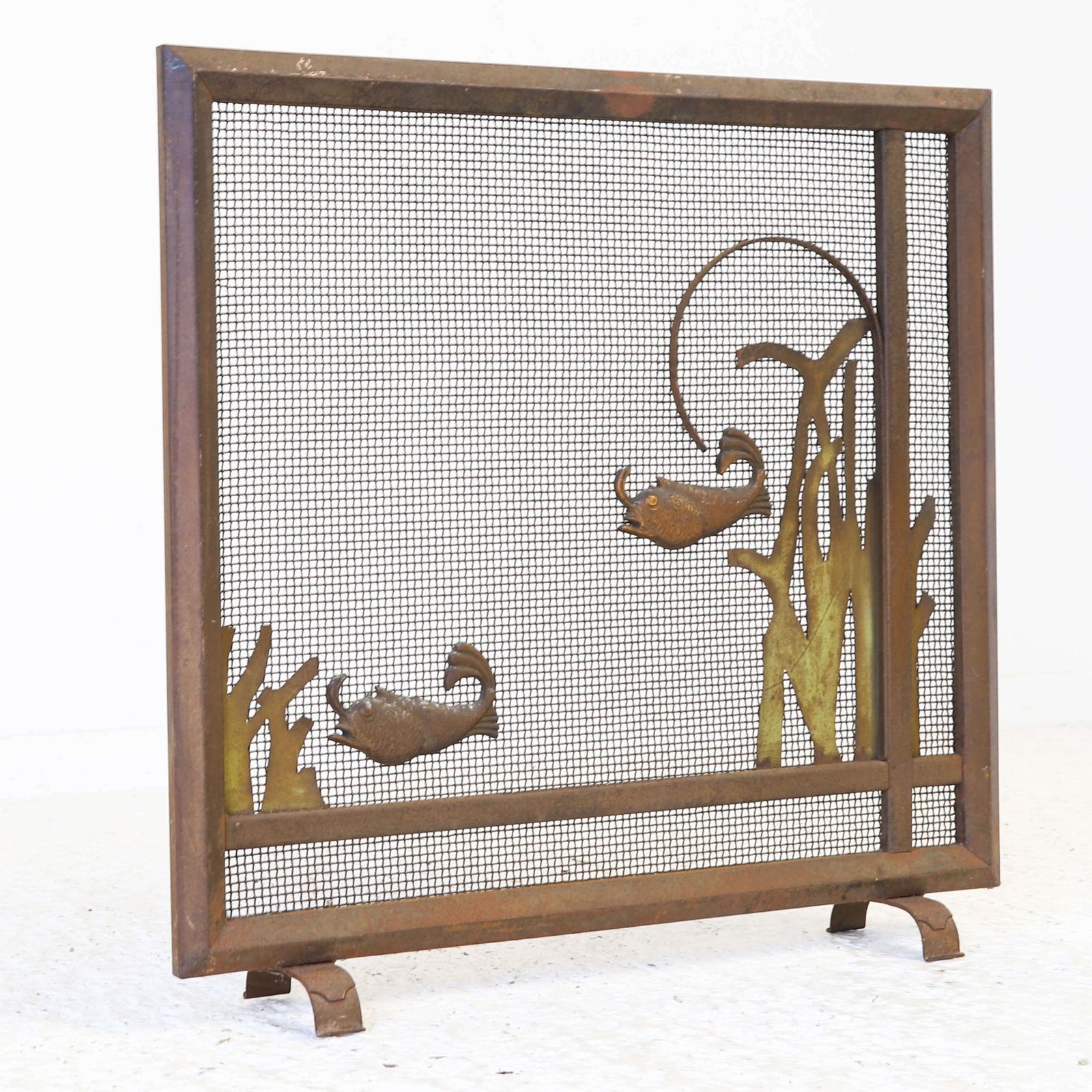 Vintage Mid 20th Century Metal Decorated Fireplace Screen photo furniture