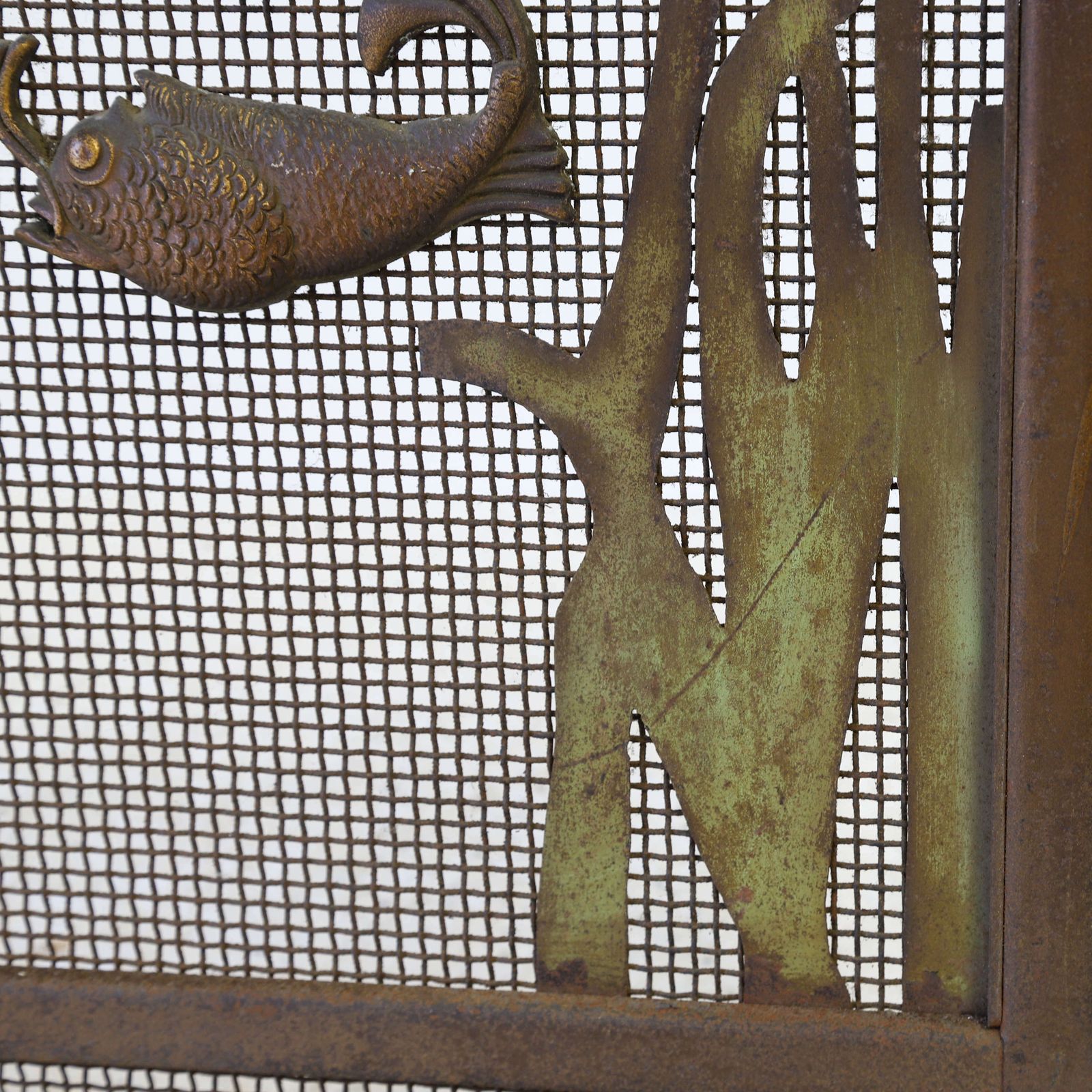 Vintage Mid 20th Century Metal Decorated Fireplace Screen photo vinterior