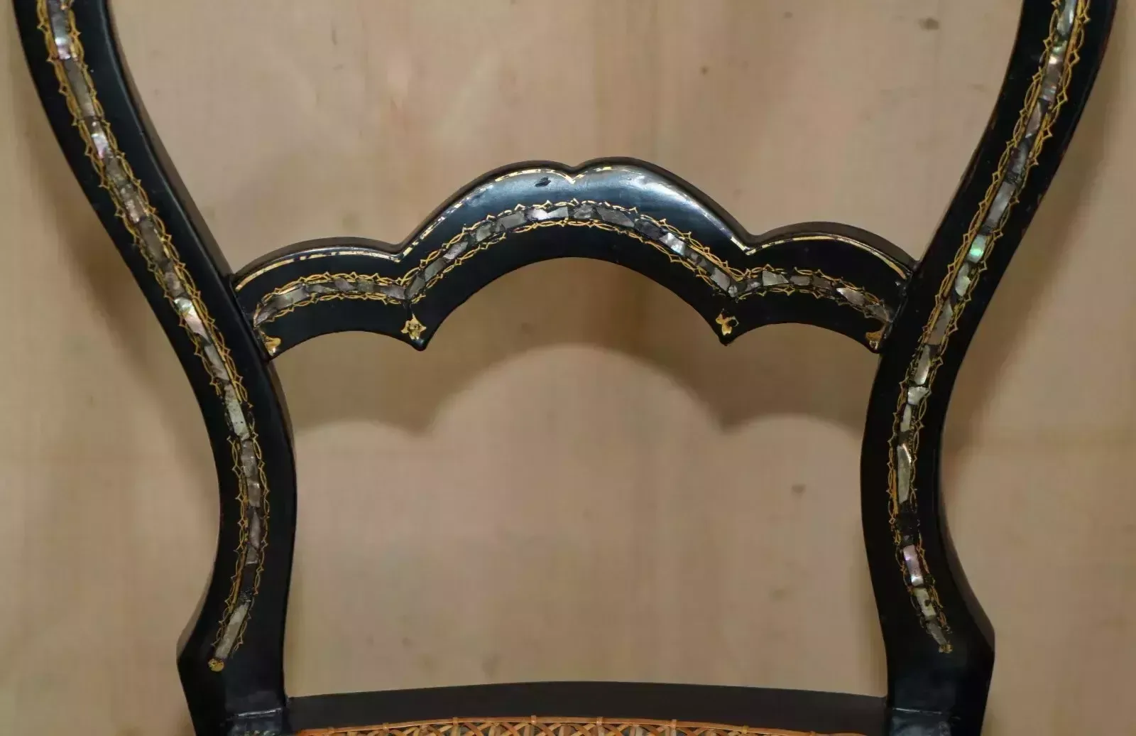 Four Fine And Antique Regency Bergere Mother Of Pearl Ebonised Side Chairs photo buy