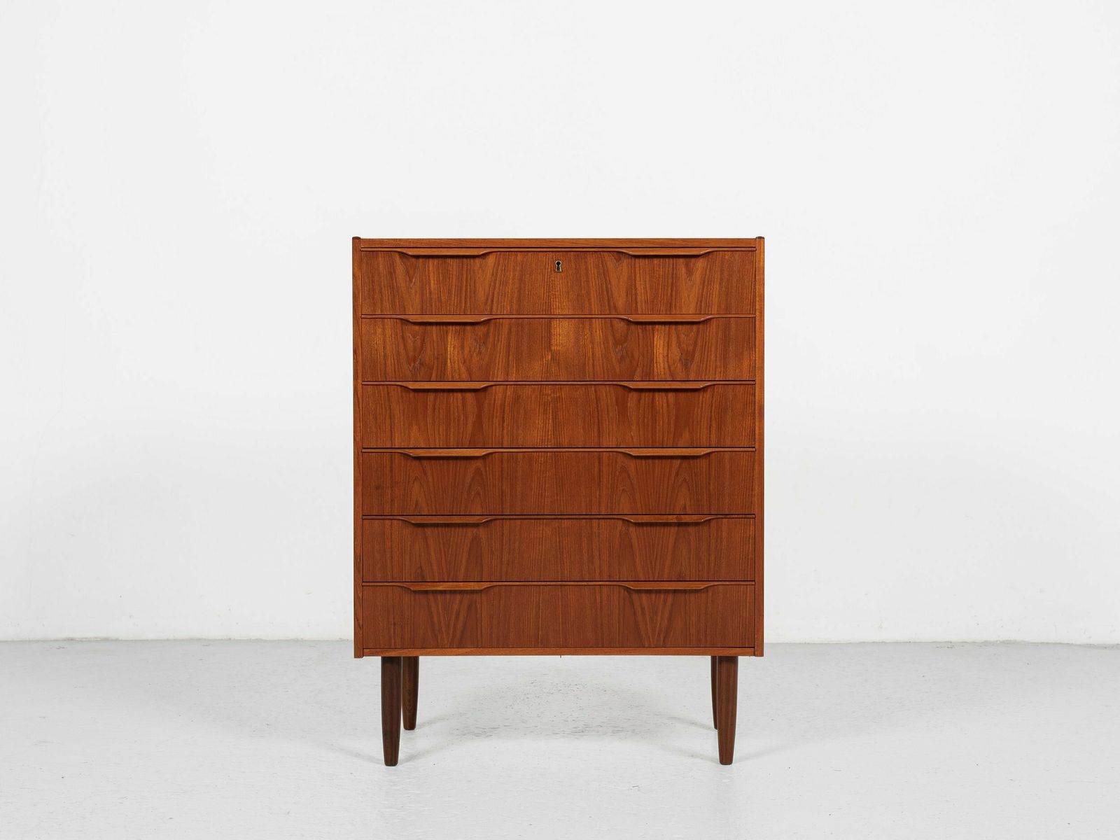 Midcentury Danish Chest Of 6 Drawers In Teak 1960s   Long Drawer Handle With 2 Handles