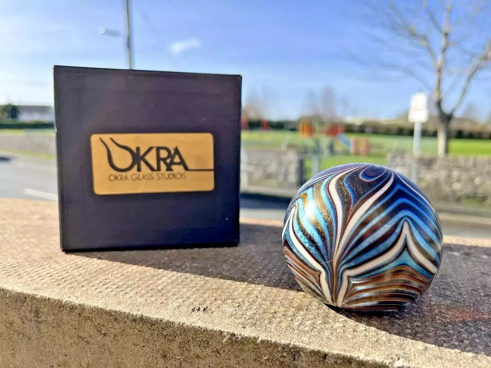 C1981 Iridescent Okra Spinarette Swirl Studio Glass Paperweight Richard Golding
