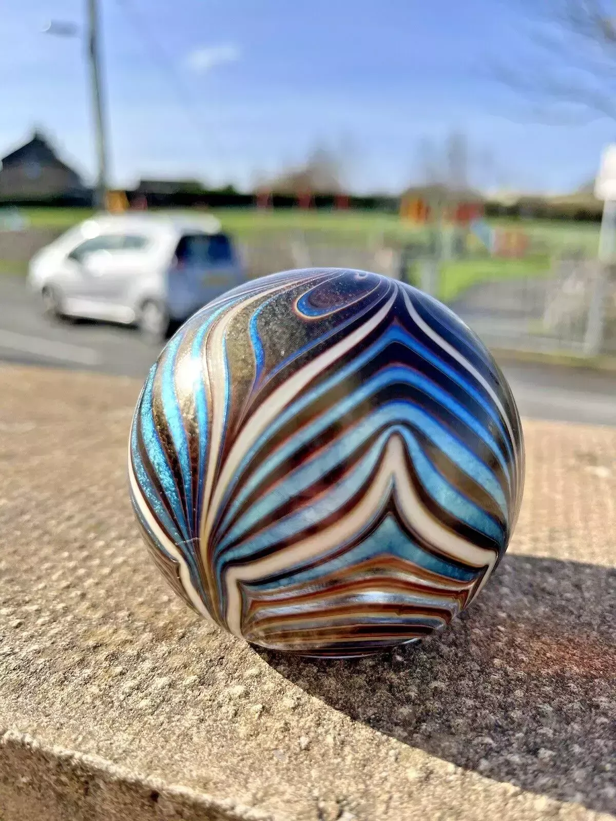 C1981 Iridescent Okra Spinarette Swirl Studio Glass Paperweight Richard Golding photo furniture