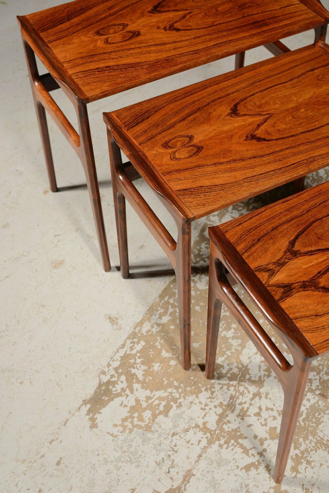 A Mid Century Nest Of Three Rosewood Tables By Domus Danica For Heltborg Møbler   C.1960 photo for sale