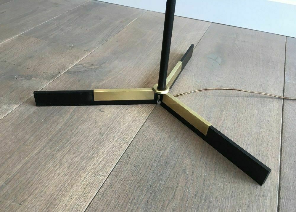 Designer Parquet Floor Lamp In Black Lacquered Metal And Brass photo vinterior