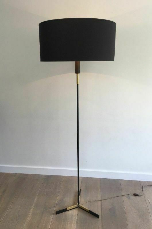 photo furniture Designer Parquet Floor Lamp In Black Lacquered Metal And Brass